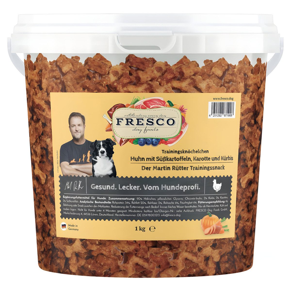 Fresco Martin Rütter Trainingsknöchelchen Huhn mit Süßkartoffeln, Karotte, Trockenfutter für: Hund