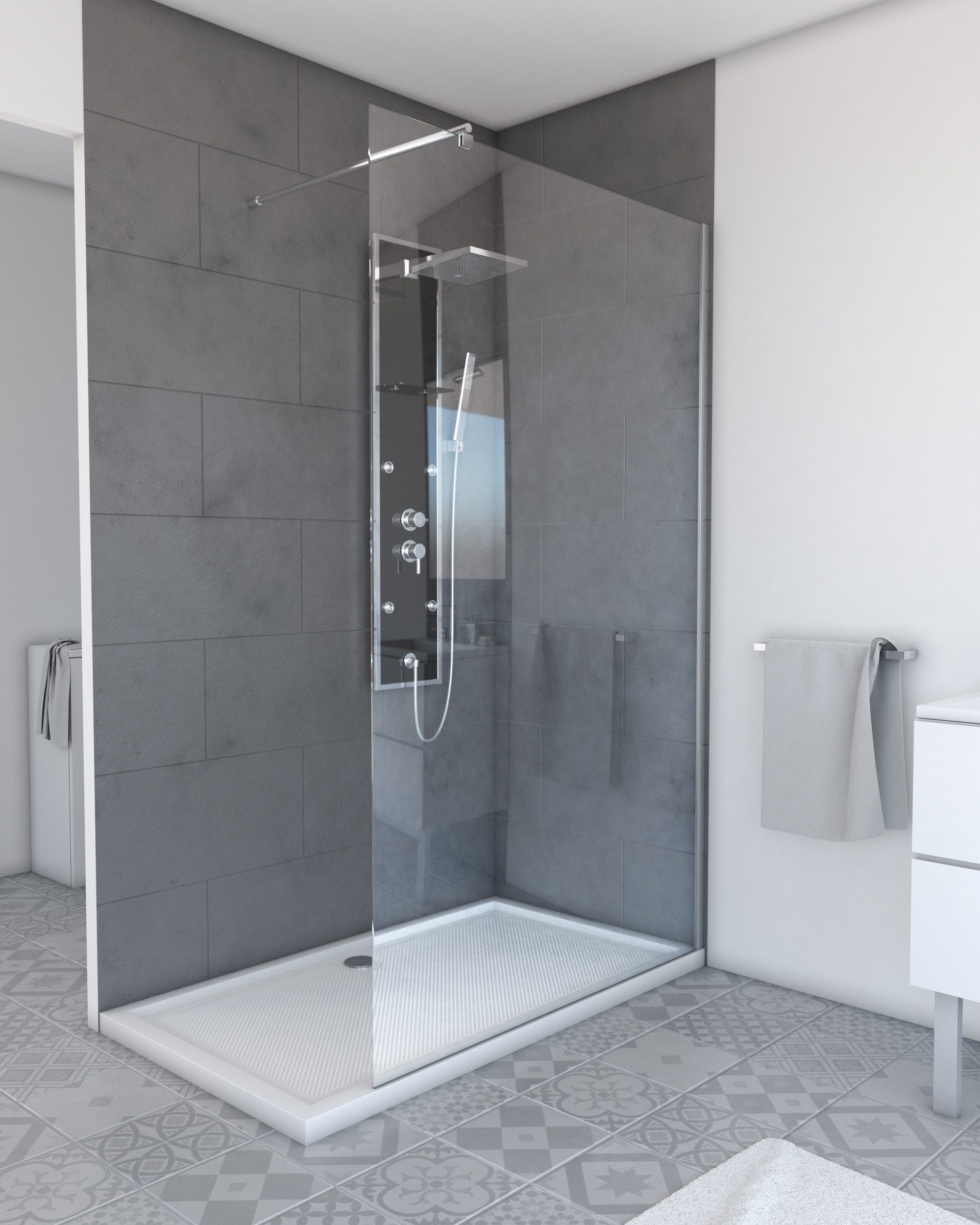 Marwell Walk-in-Dusche, Einscheibensicherheitsglas, mit verchromten Wandprofil