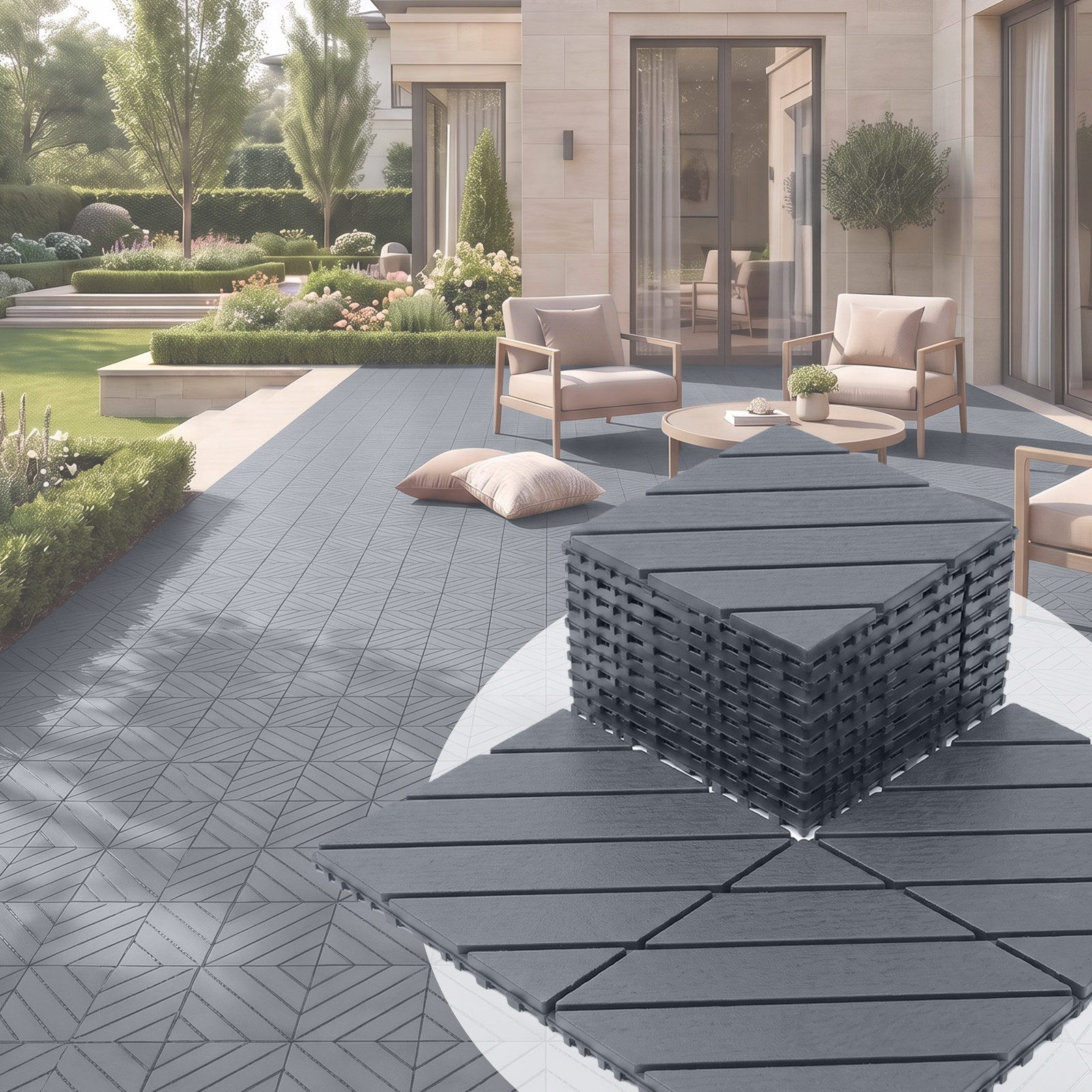 GLIESE Terrassendielen 30×30×2cm Outdoor-Bodenfliesen in Holzoptik, rutschfest, wasserdicht, 4 m², BxL: je 30x30 cm, (44-St)