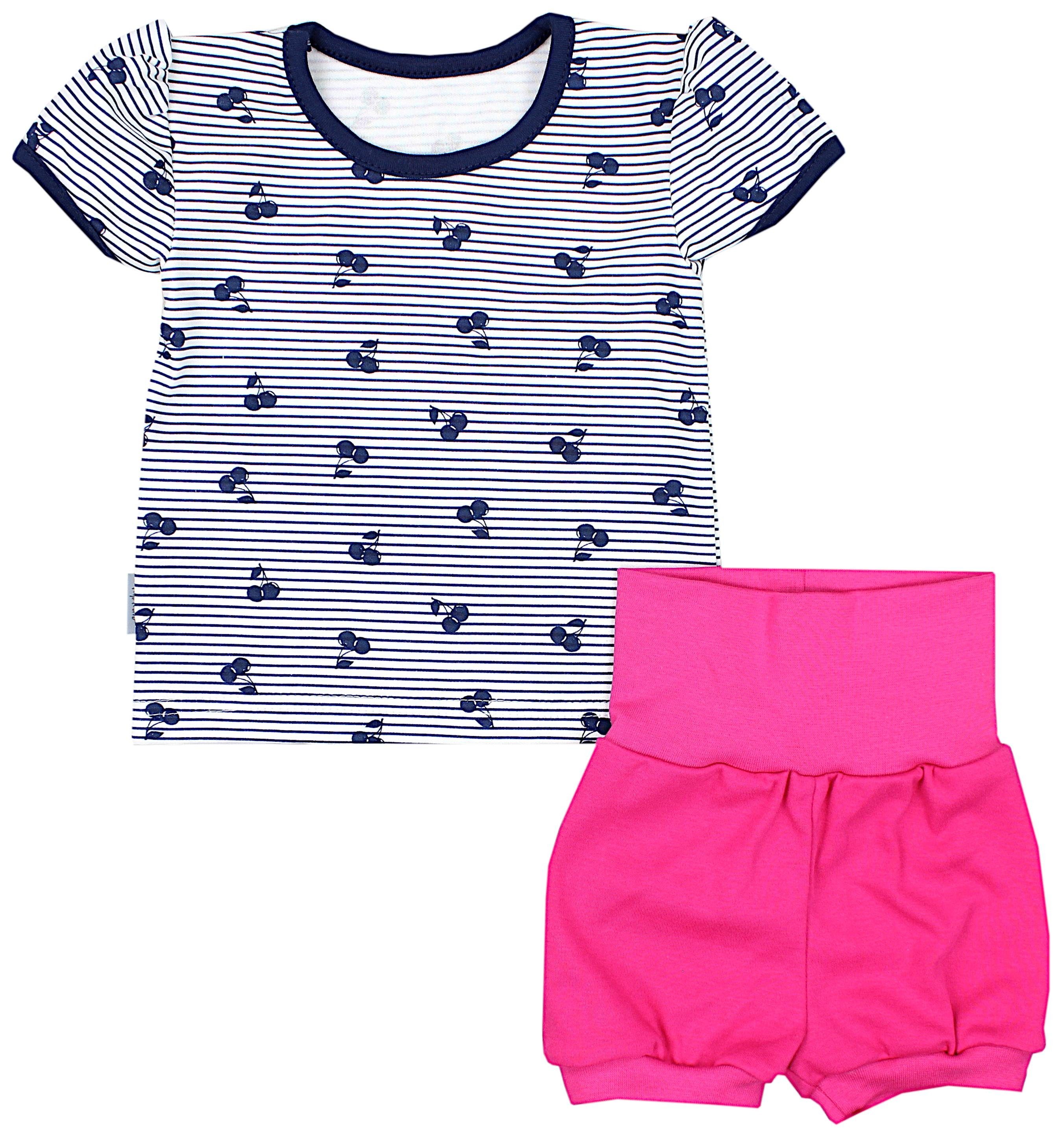 TupTam Shirt & Hose TupTam Baby Mädchen Sommer Bekleidung T-Shirt Shorts Set Streifen Kirschen Dunkelblau / Amaranth