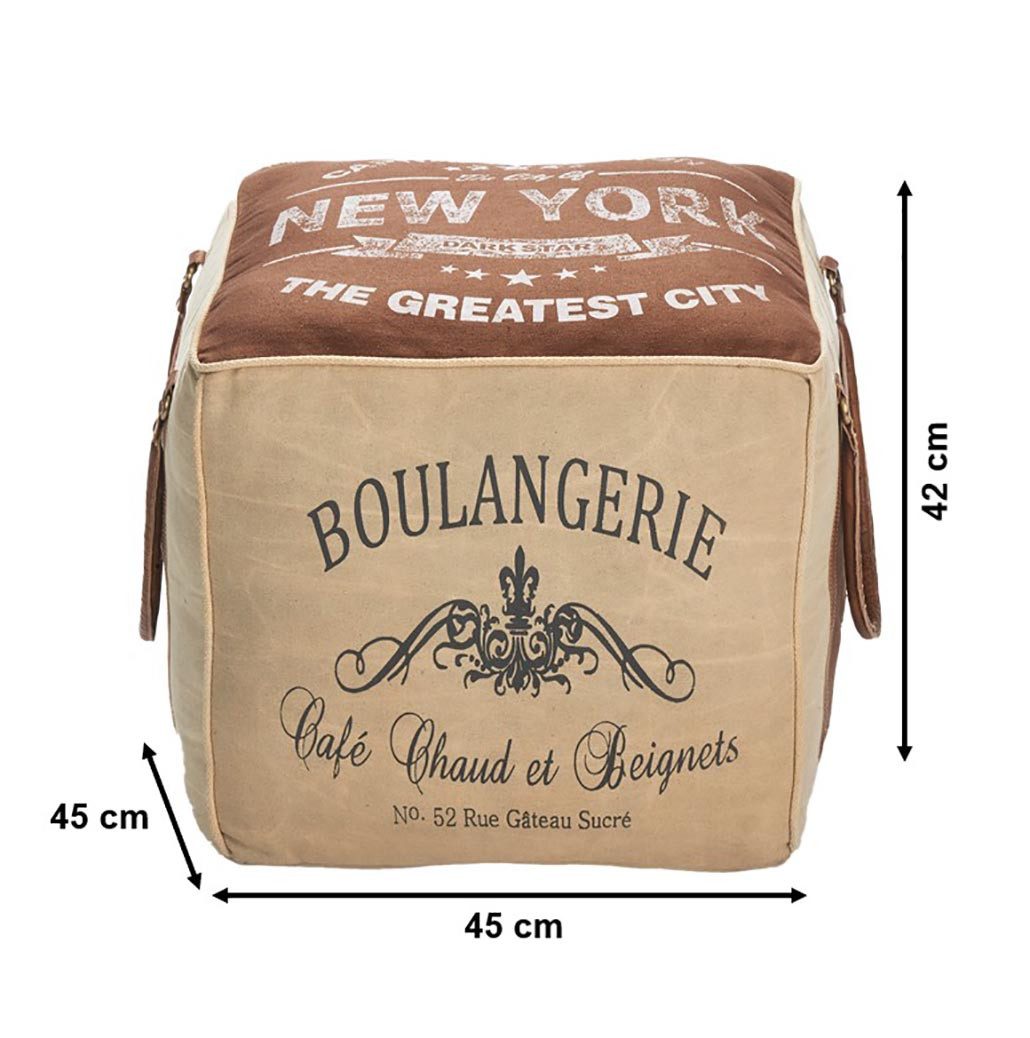 Kobolo Sitzwürfel Sitzpouf Pouf Hocker BOULANGERIE aus Canvas (1 Stück, mit Aufdruck)