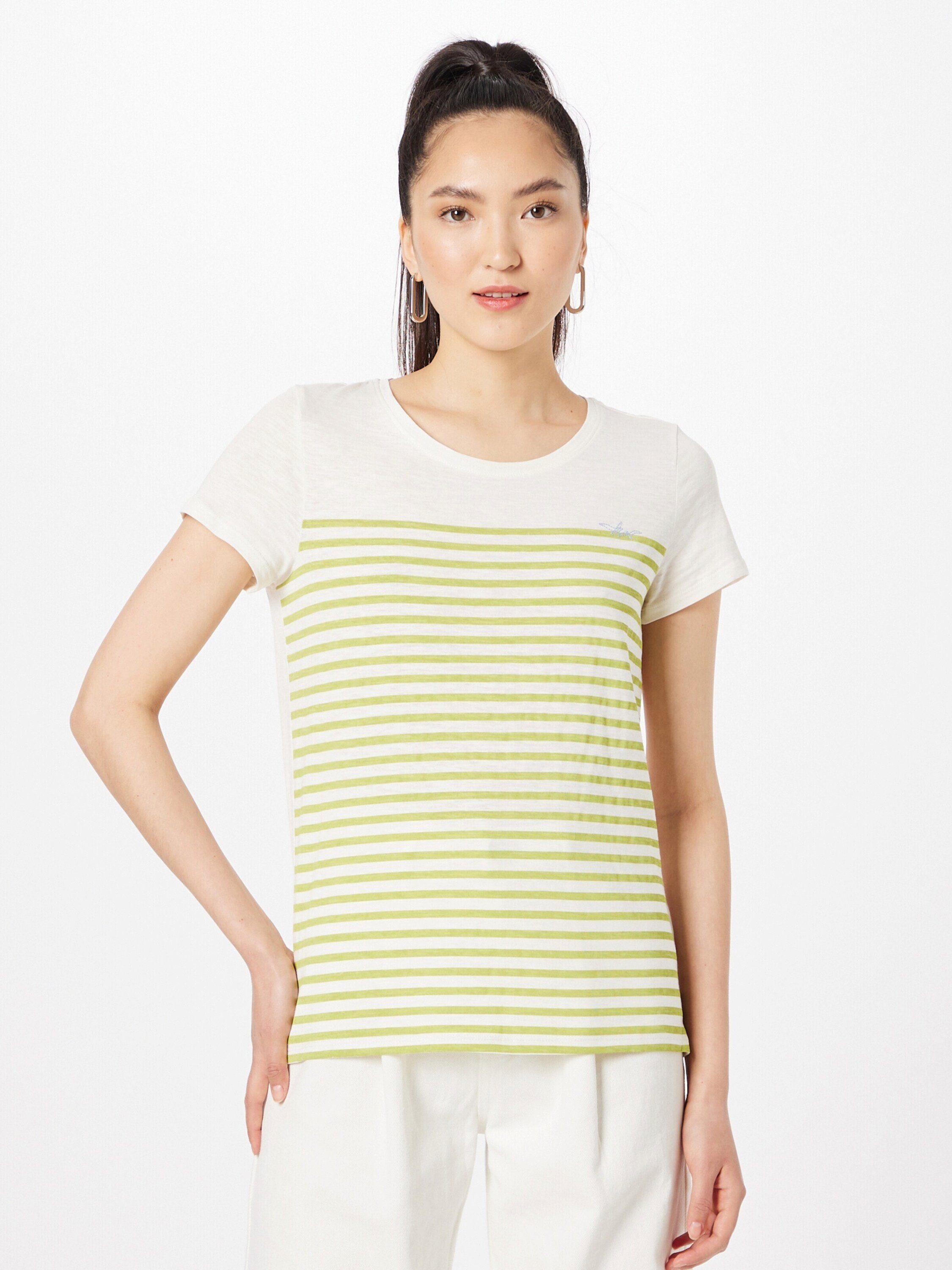 TAILOR Denim stripe T-Shirt white (1-tlg) Weiteres green Detail, TOM Stickerei