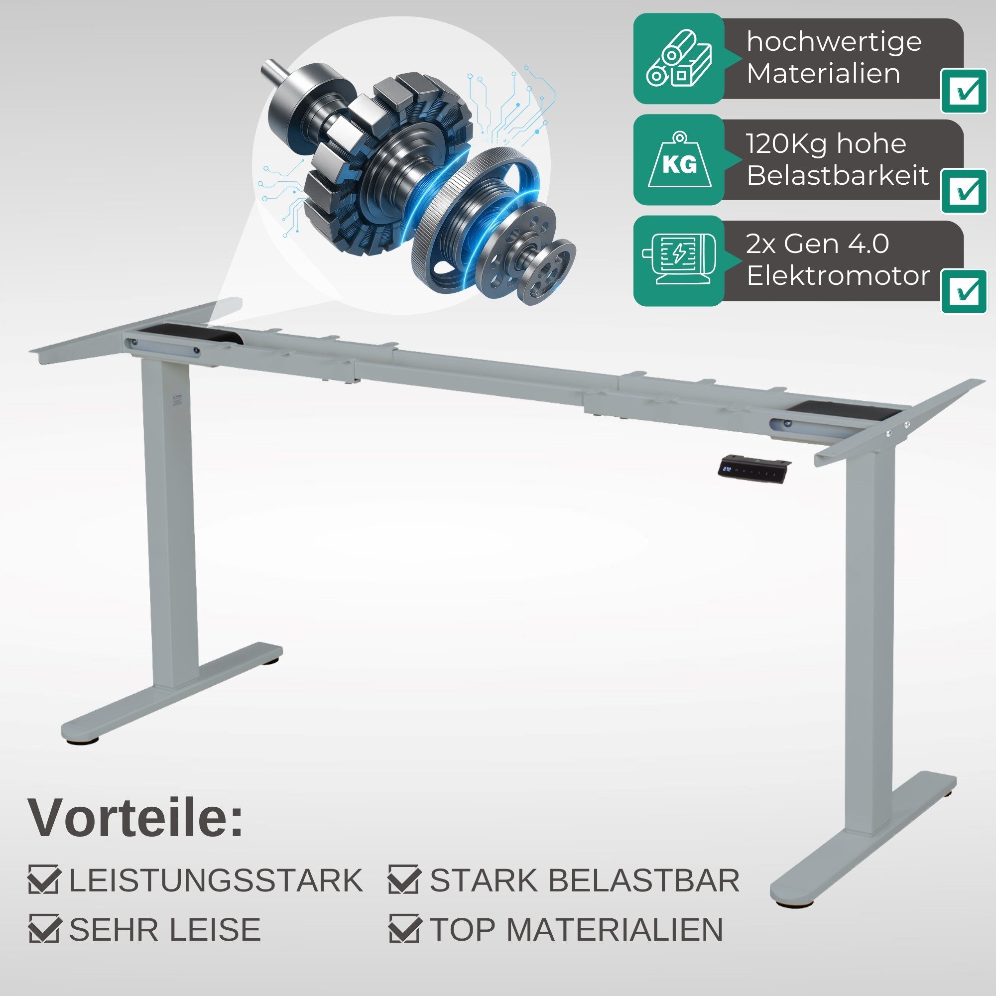 Albatros International Schreibtisch Albatros elektrisch höhenverstellbares Tischgestell S5S (Silber, LIFT S5), elektrisch mit starkem Motor, Optimal als Stehschreibtisch