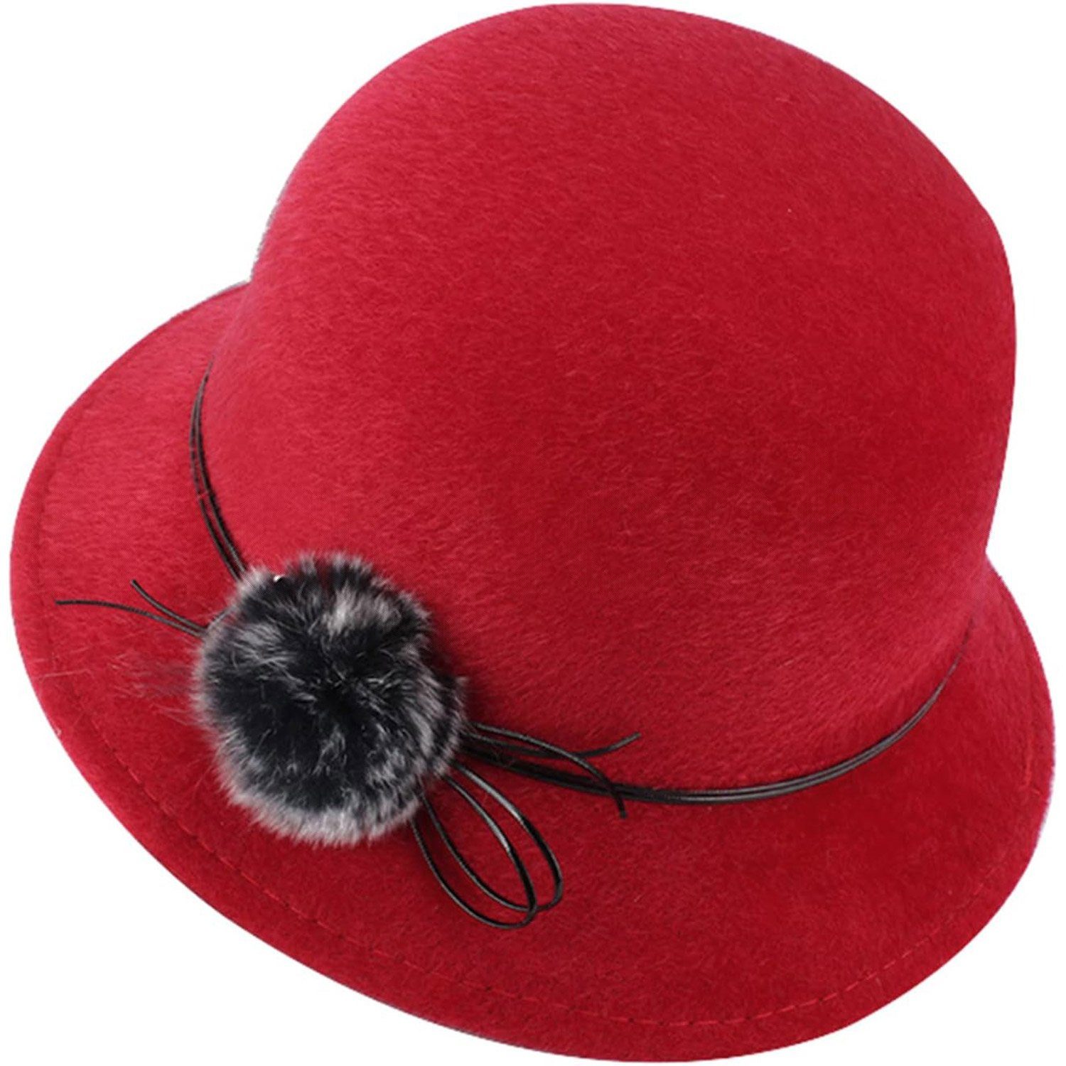 MAGICSHE Filzhut Wollfilz Fedora Hut,Eleganter Wintermütze Klassisch Mütze Für Frauen rot
