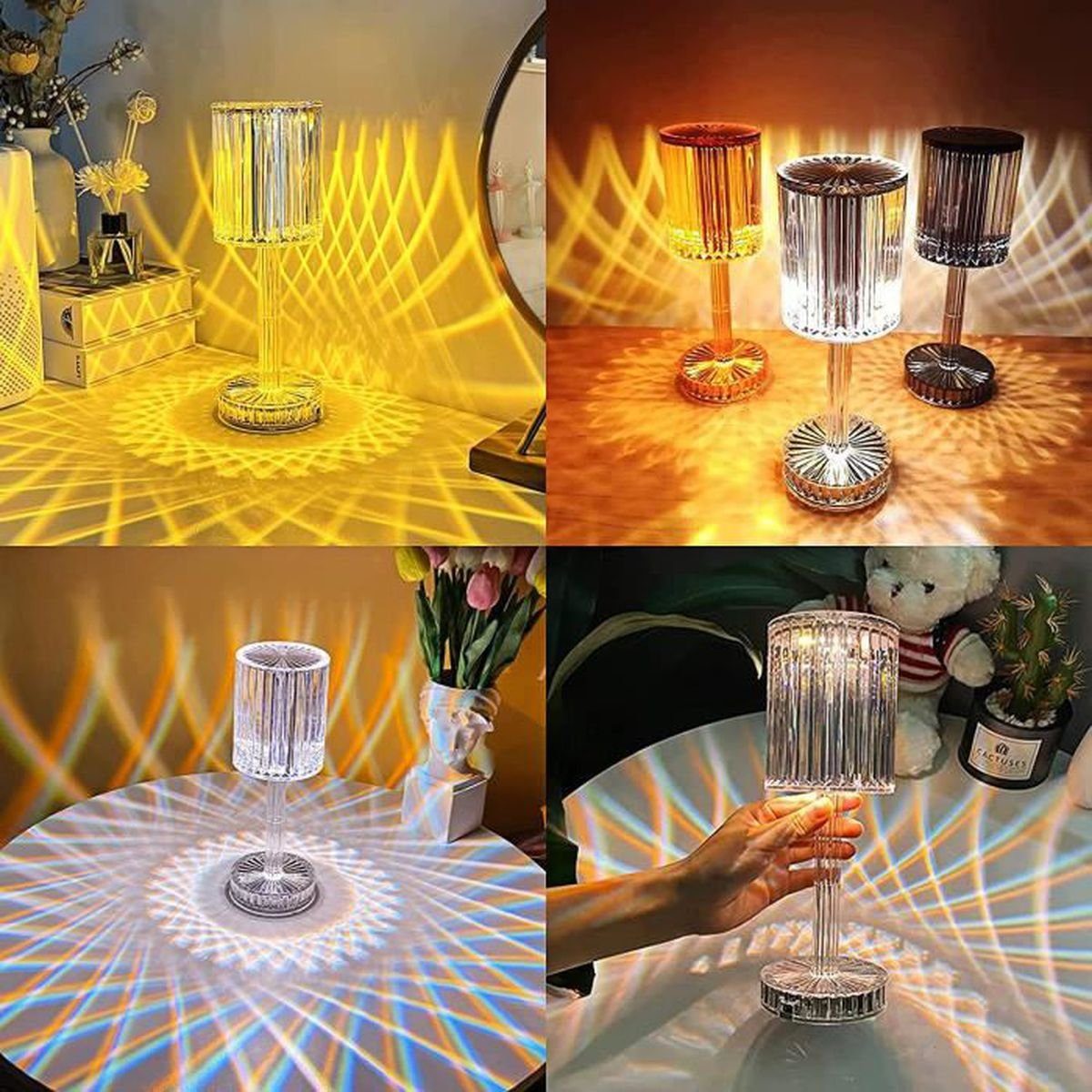 AKKEE Tischleuchte LED Tischlampe Farbwechsel Nachtlicht RGB Diamant Wohnzimmer fest mit integriert, Farbwechsel Dimmbar, LED Restaurant, Nachttischlampe Schlafzimmer Kristall für Fernbedienung, und Warmweiß, Touch