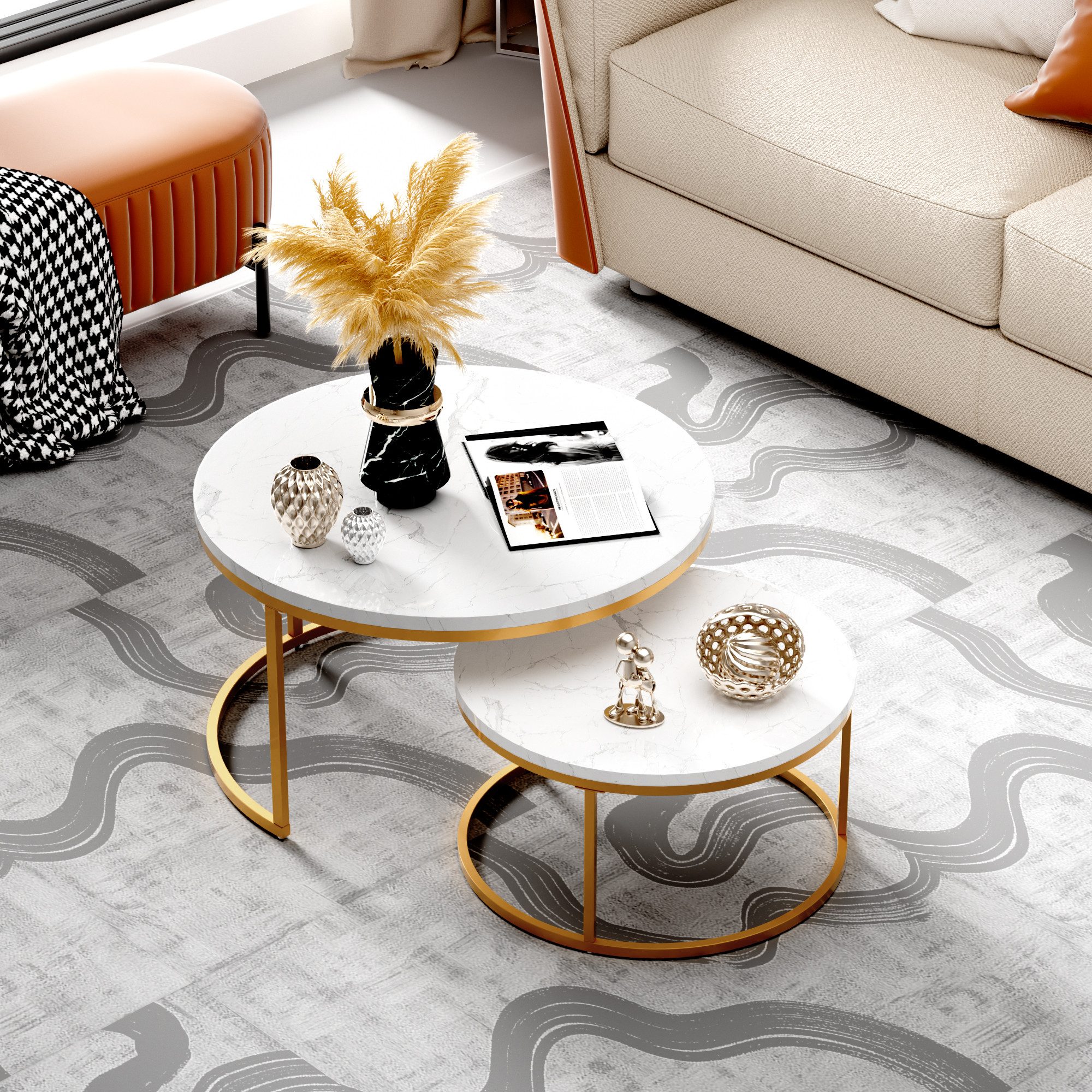 HAUSS SPOLE Couchtisch 2er-Satztisch Beistelltisch stapelbarer Sofatisch mit Stabiler Rahmen