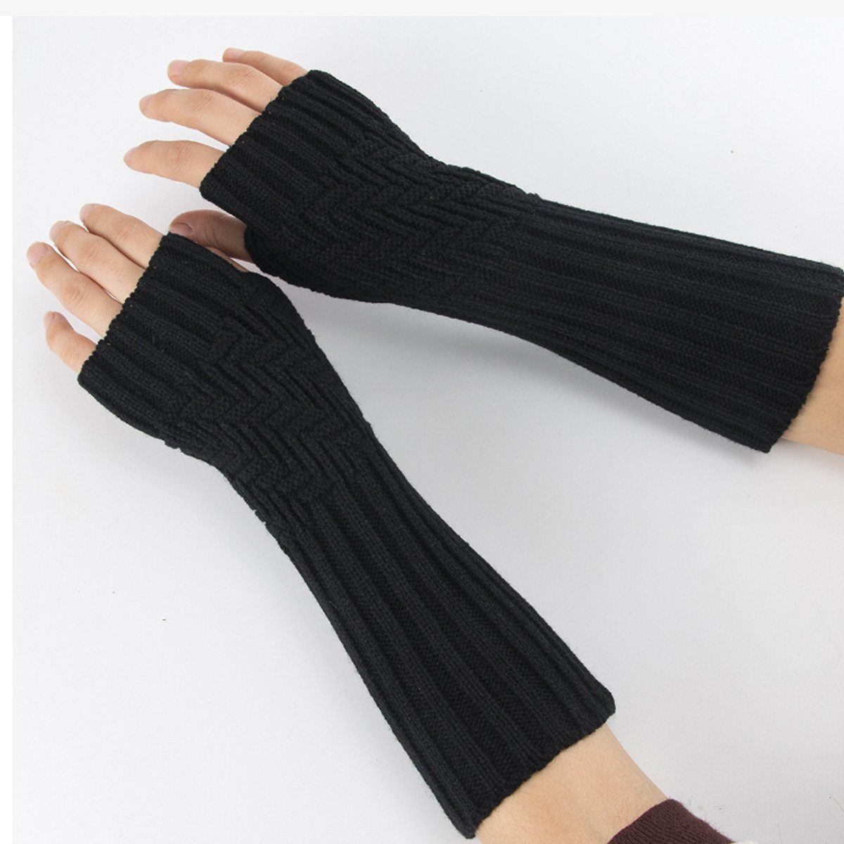 Jormftte Strickhandschuhe Fingerlose Strick,für warme Ärmel,kurze Damen Schwarz Winter Handschuhe,winter