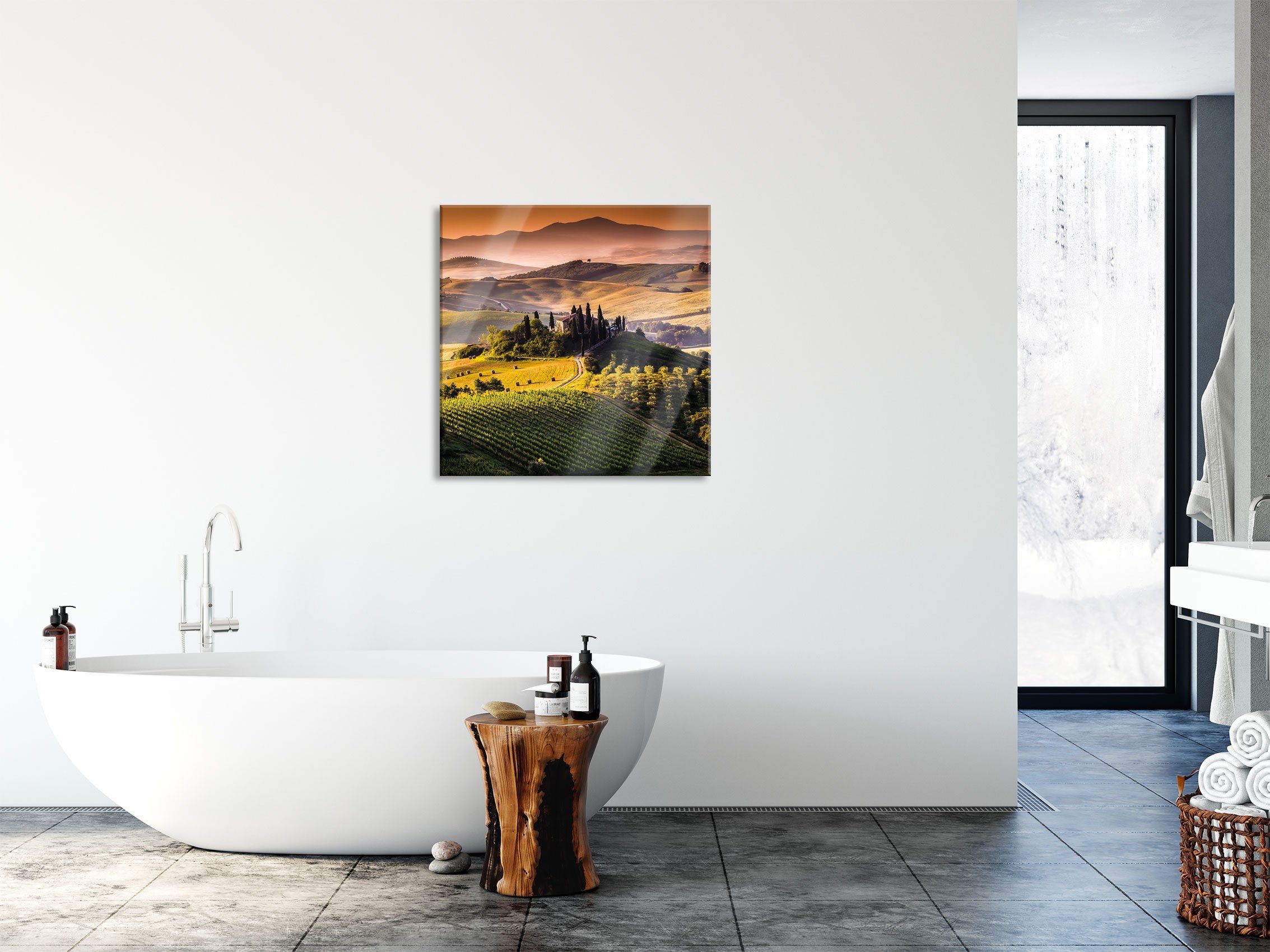 Abstandshalter Landschaft, St), Pixxprint inkl. Echtglas, Landschaft Toskana Wunderschöne aus Glasbild Toskana Aufhängungen und Glasbild Wunderschöne (1