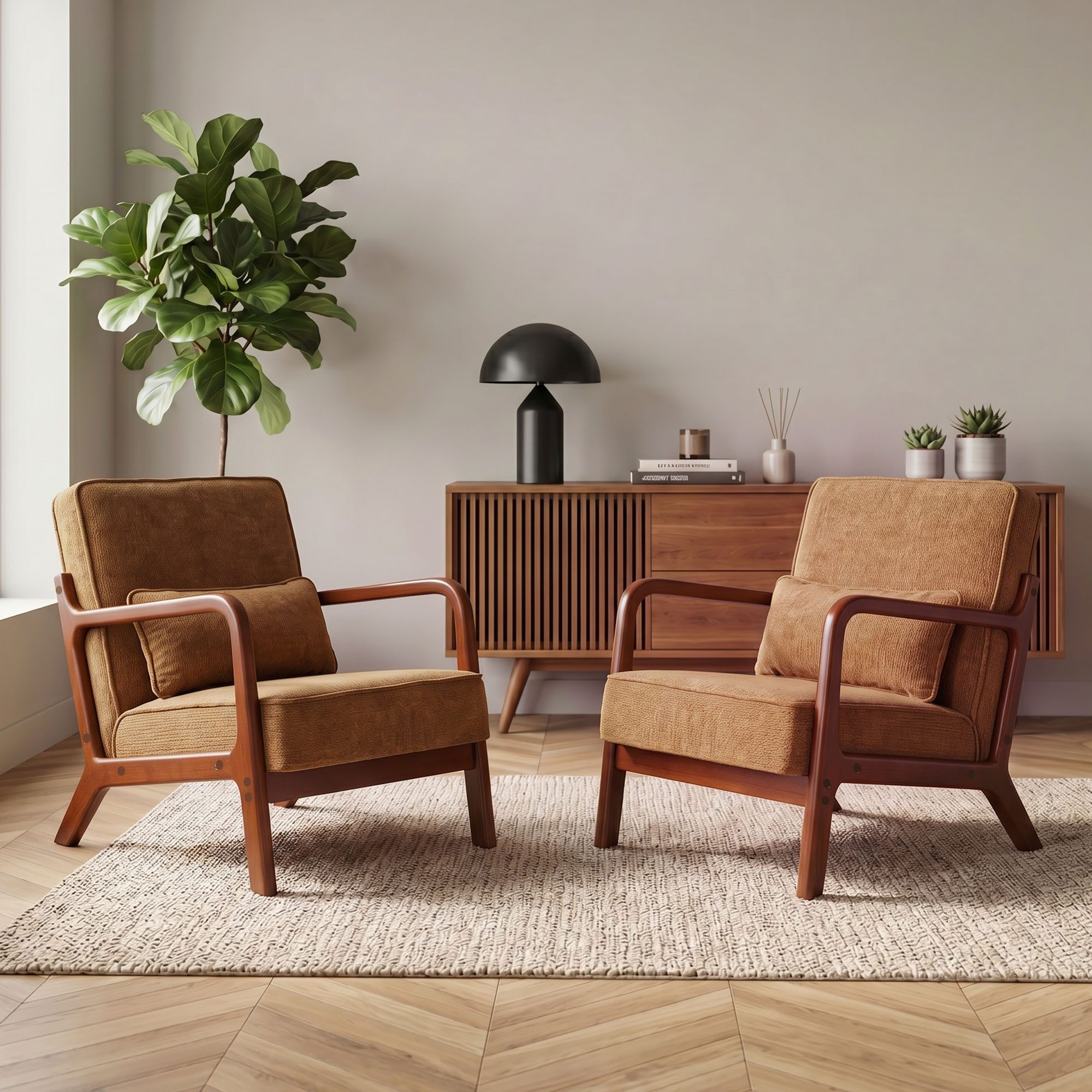 GRAVFORCE Ohrensessel mit Lendenkissen fur Wohnzimmer Chenille-Bezug Grün (1-St), Ergonomischer Sitzkomfort – Bild 3 von 5
