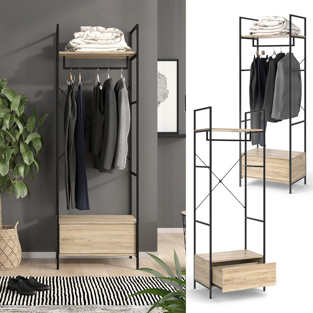 Vicco Kleiderschrank Enya, Holz/Schwarz, 60 x 180 cm mit Schublade günstig online kaufen