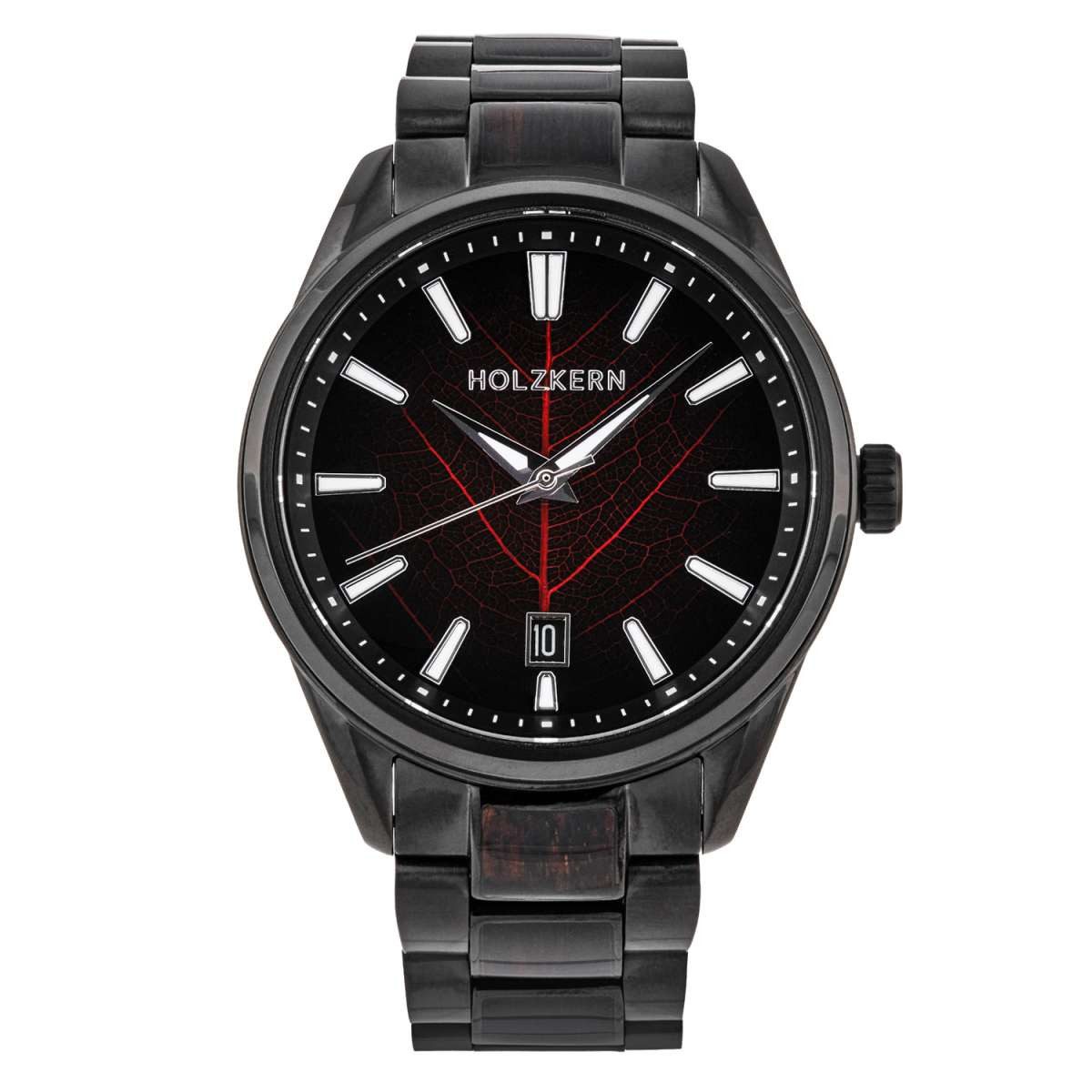 Holzkern Automatikuhr 9010631024635, Herrenuhr Automatik Era X Lorbeerblatt/Geflammte Walnuss