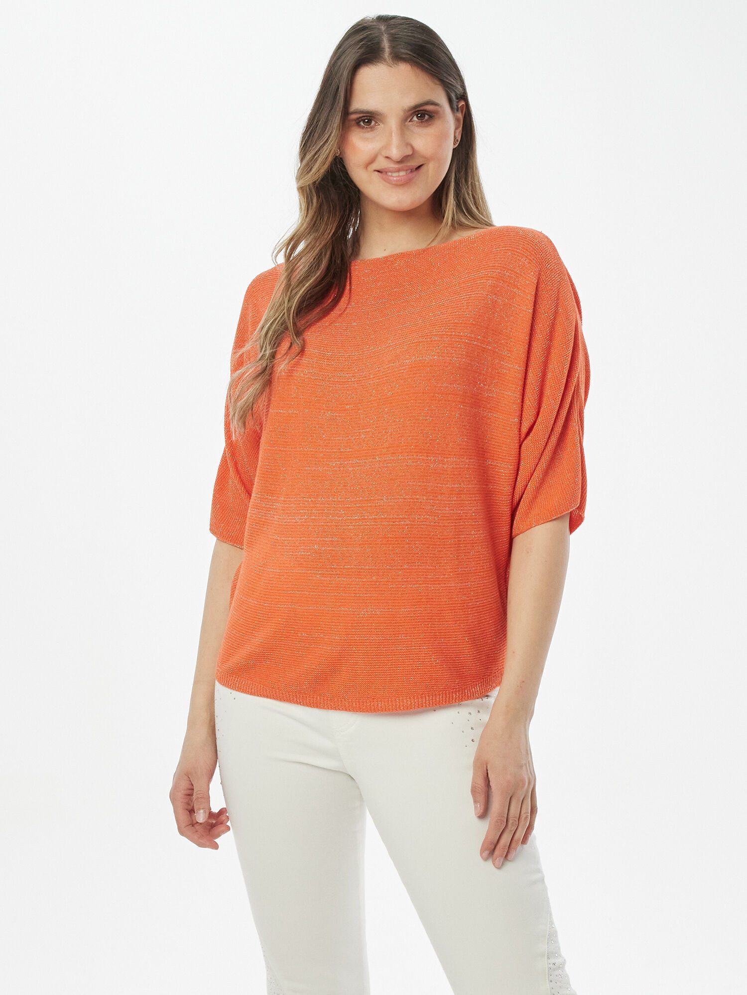 Body Needs Fledermauspullover Feinstrickpullover Figurumspielend mit Lurexgarn