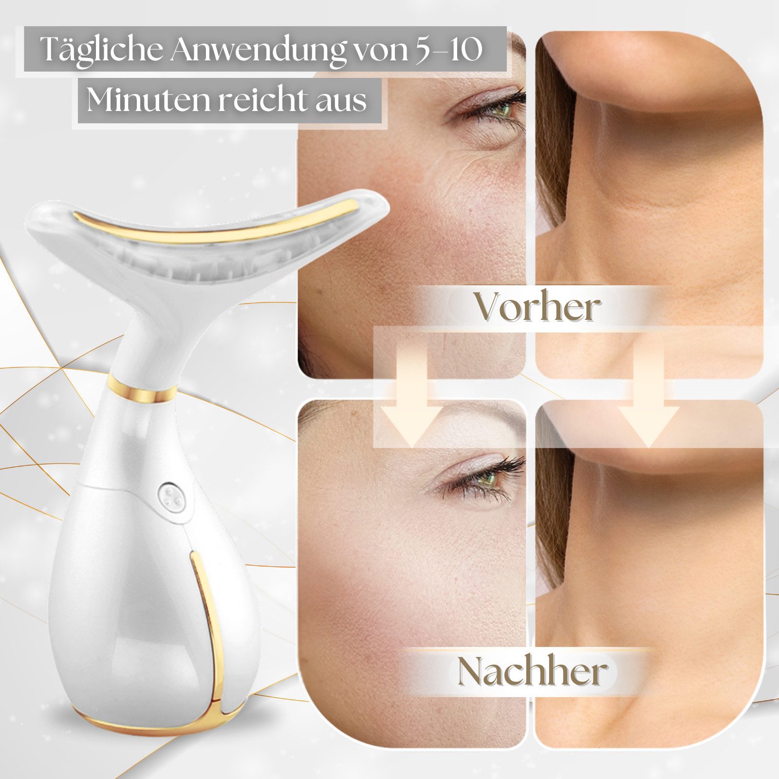 Winch Gesichtsmassagegerät Beauty Deluxe [Neuheit] Gegen Falten, LED, EMS, Anti-Aging Wunder, 3 Modi, mit LED-Spiegel, Beautygeschenk, Premium Beauty, Anti Aging, LED, Vibration, Wärme/Kälte für strahlende Haut + Spiegel