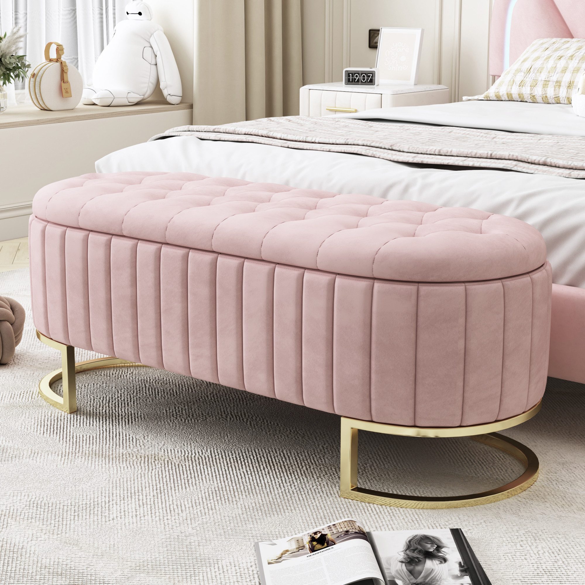 Celya Polsterbank 120 x 39.9 ×43 cm, gepolsterte Fußbank mit Stauraum (Sofabank Bank, Samtstoff)