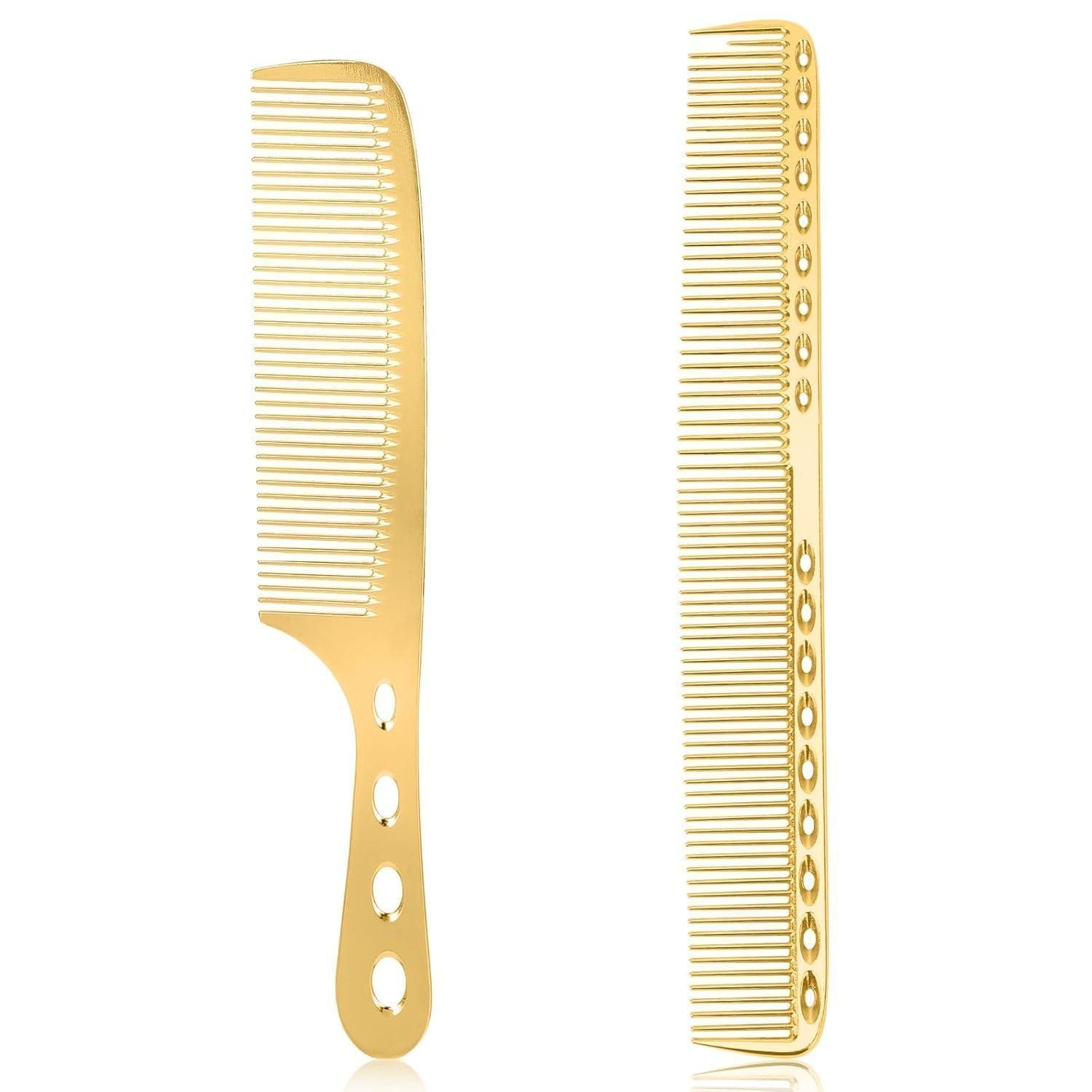 LuxusKollektion Stielkamm 2er Set Aluminium Friseurkämme Gold Stielkamm Antistatisch Carbon