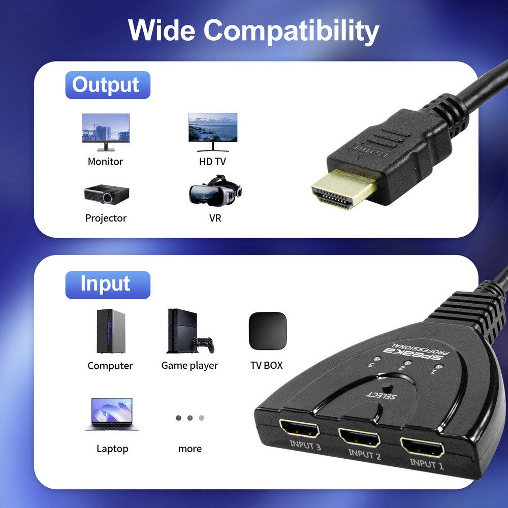 SpeaKa Professional SpeaKa Professional SP-HDSW-200 3 Port HDMI-Switch Ultra HD-fähig 7680 Netzwerk-Adapter