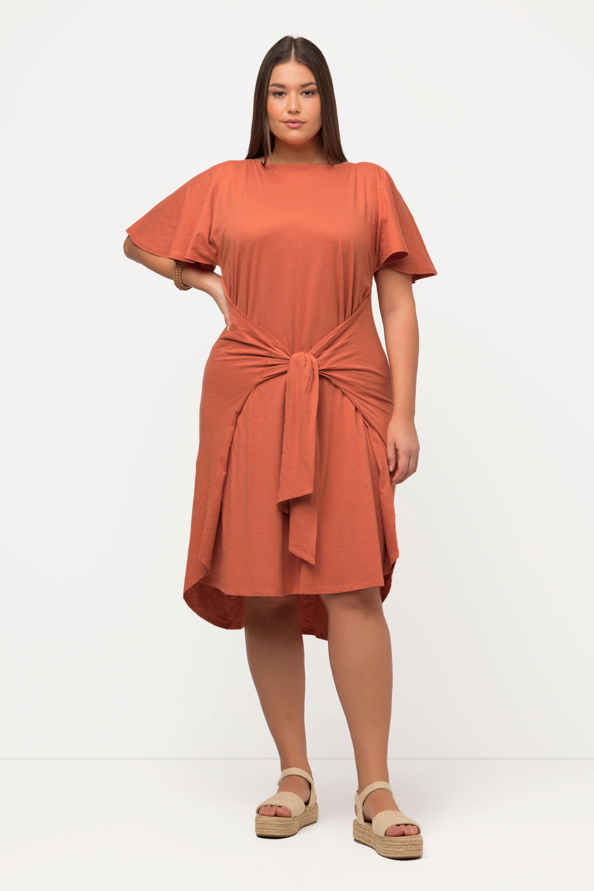 Ulla Popken Midikleid Midikleid U-Boot-Ausschnitt Halbarm Biobaumwolle