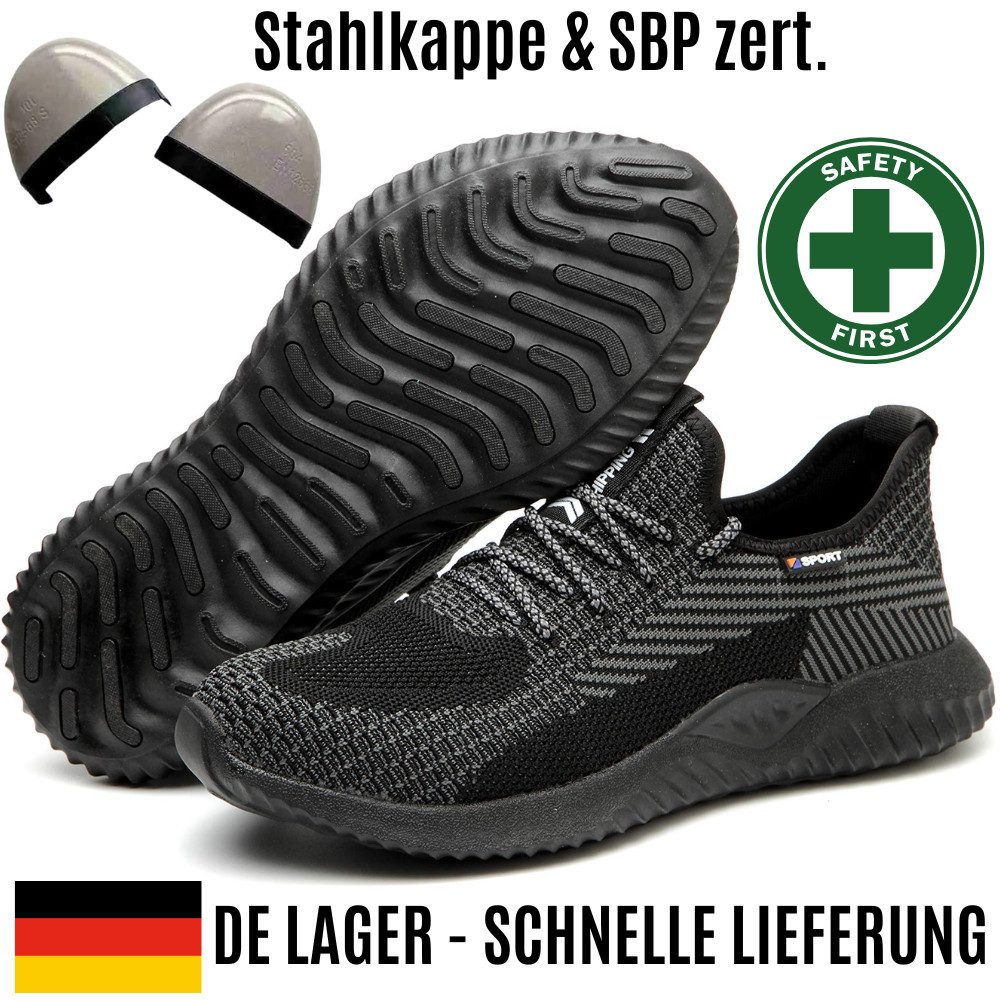 Home & Joy S1 / S1P oder SBP ISO zertifizierter Sicherheitsschuh (durchtrittsicher, bequem, leicht, rutschfest, atmungsaktiv) Stahlkappenschuhe Arbeitsschuhe Berufsschuhe sportlich elegant