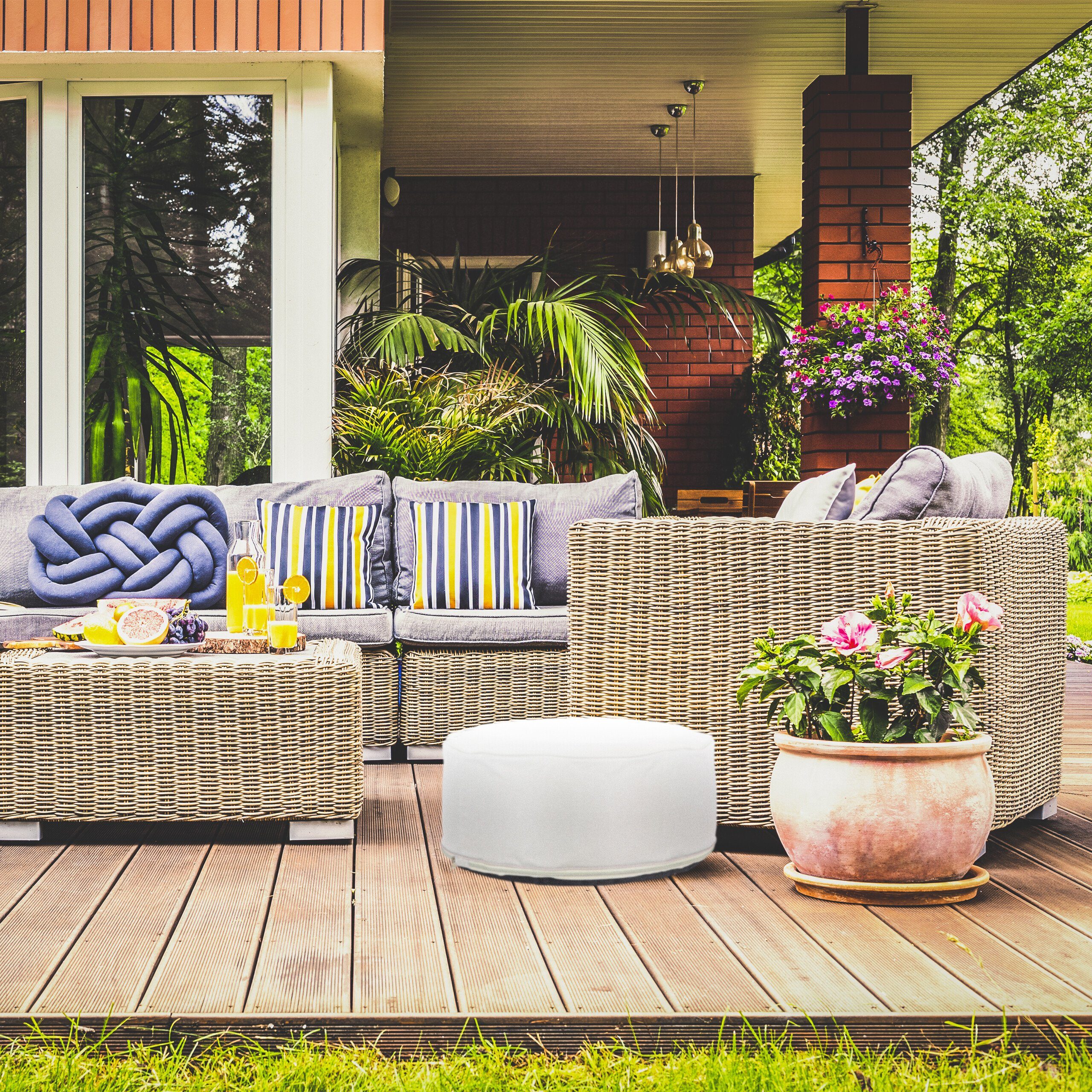 relaxdays Gartenlounge-Hocker Aufblasbarer Hocker in Creme günstig online kaufen