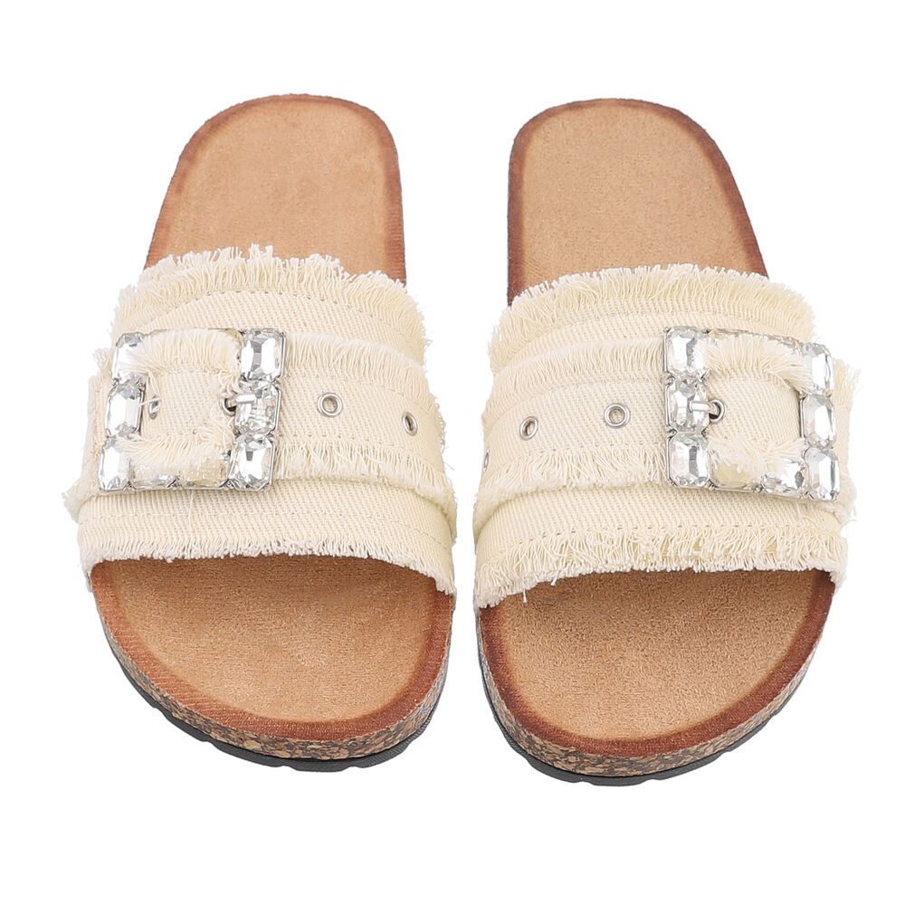 Ital-Design Komfortable Slides für Freizeit & Strand - Hohe Bequemlichkeit Pantolette (89319149) Flach Pantoletten in Beige