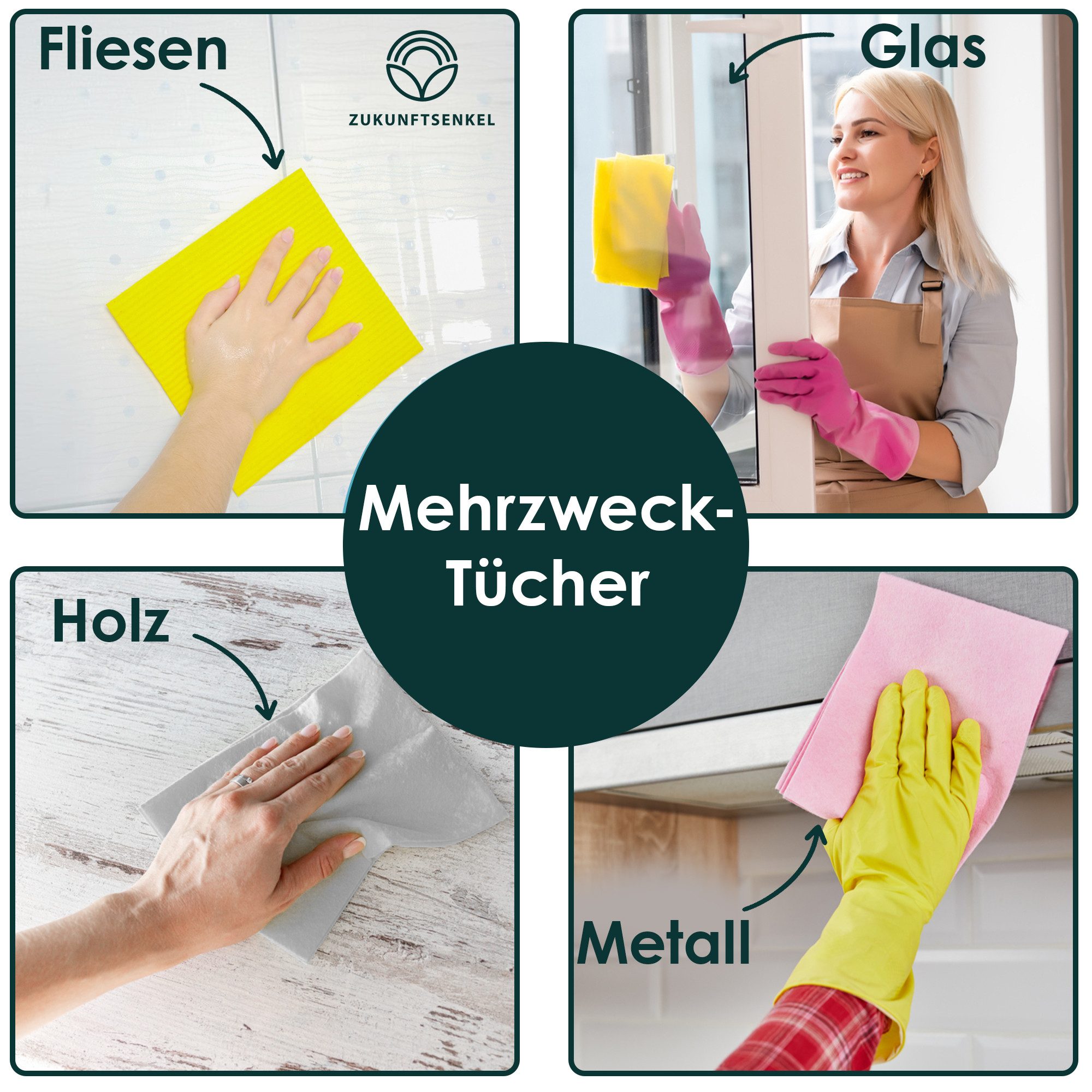 ZUKUNFTSENKEL Schwammtuch Nachhaltige Schwammtücher Spültücher, Waschbar, Wiederverwendbar