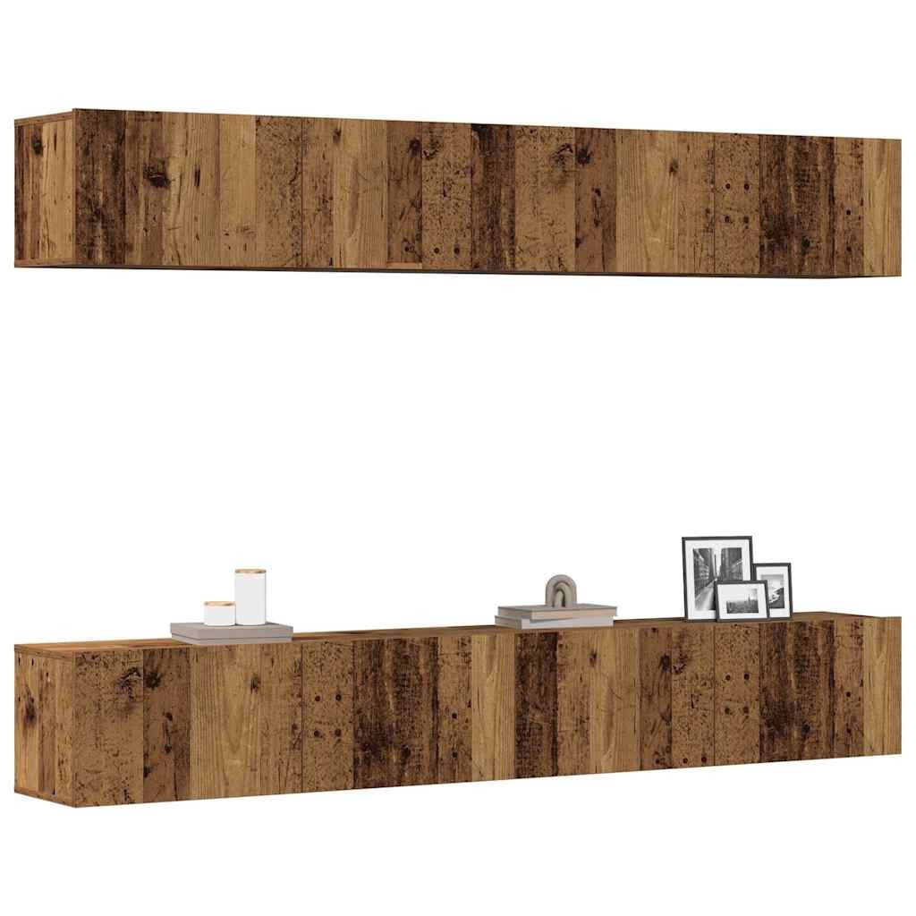 vidaXL TV-Wand 4-teiliges TV-Wandschrank-Set Altholz 100x30x30 cm, (4-St)