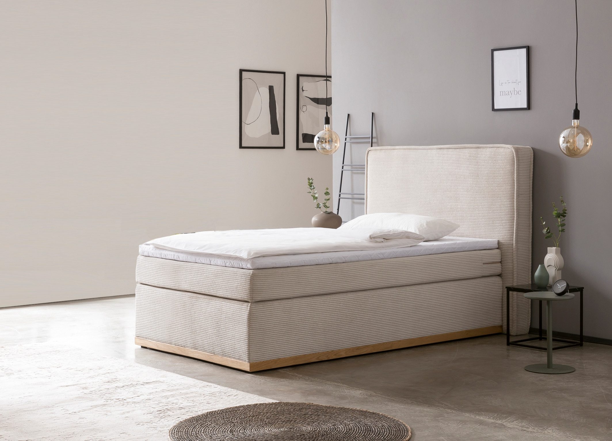Home affaire Boxspringbett SHERWOOD Cord Hotelbett, Polsterbett Premiumbett Boxbett (Bestseller Otto´s Choice Luxusbett in 4 Breiten), Hochwertiger Cord,weiche Velours-Struktur, mit premium Topper