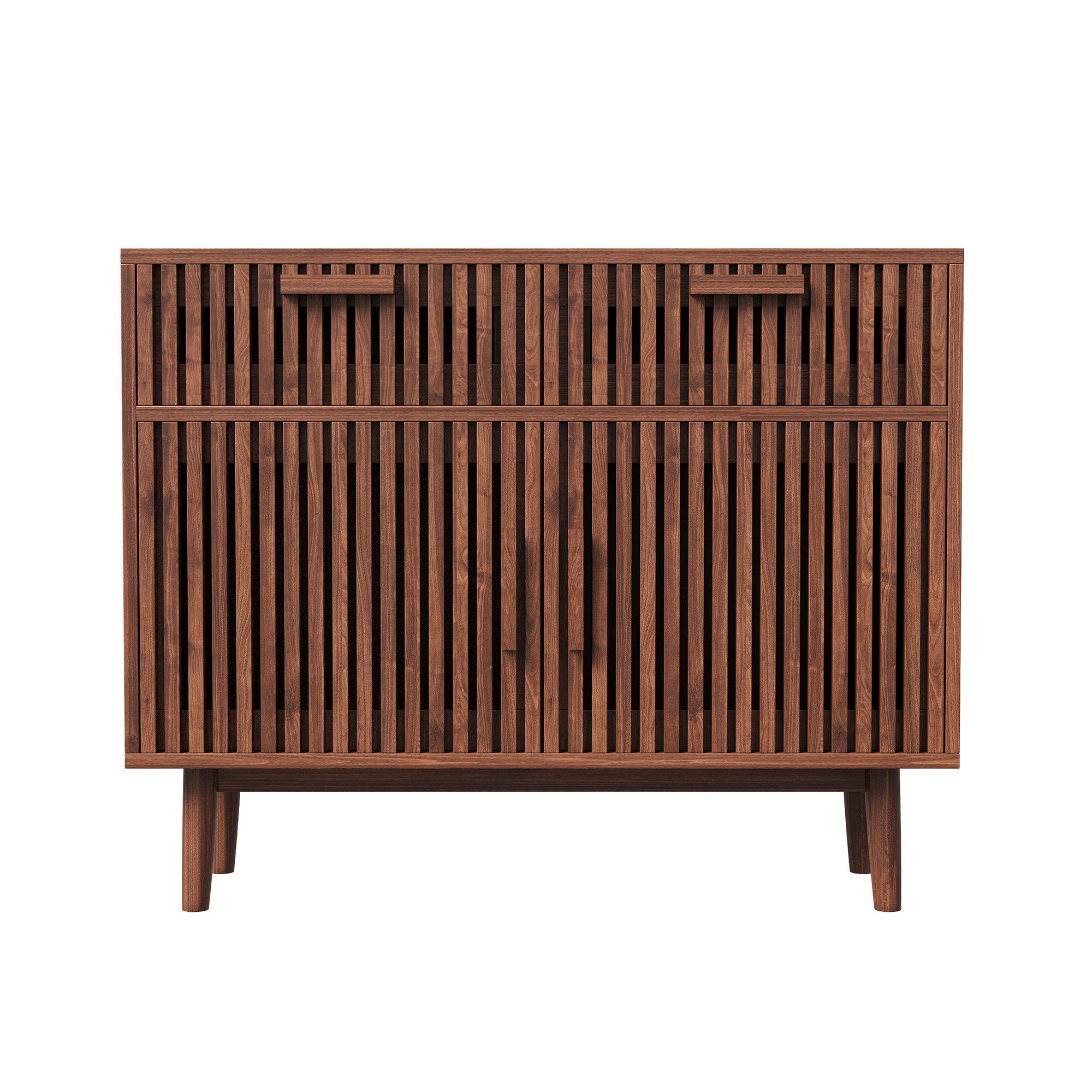 FUROKOY Kommode Sideboard Holz Schrank für Wohnzimmer Schlafzimmer, Küchenschrank mit 2 Schubladen und Türen,Walnussholzfarbe