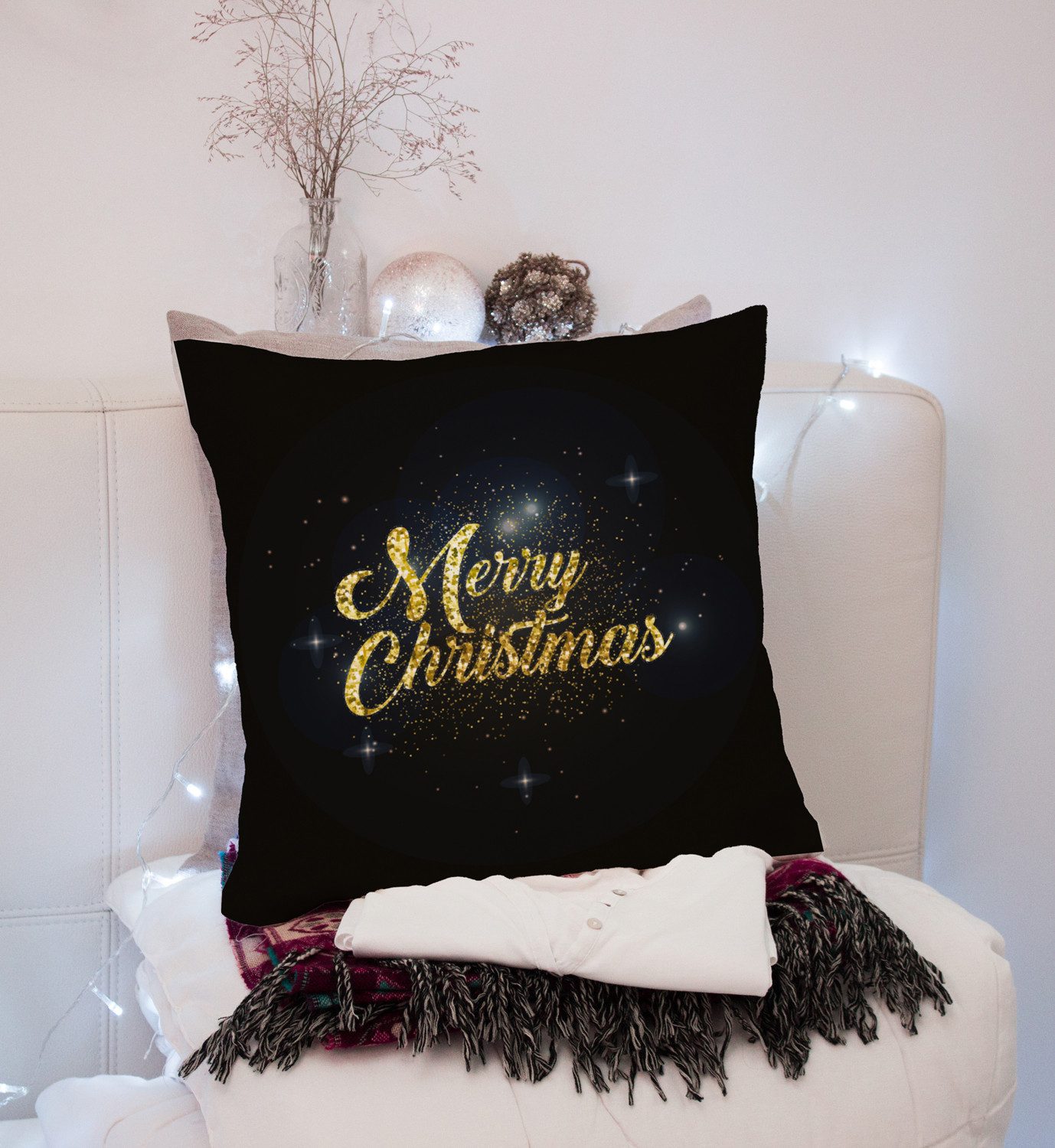 queence Dekokissen Sternenhimmel, Kissenhülle,Merry Christmas,Schwarz,Weihnachtsmotiv,Festlich
