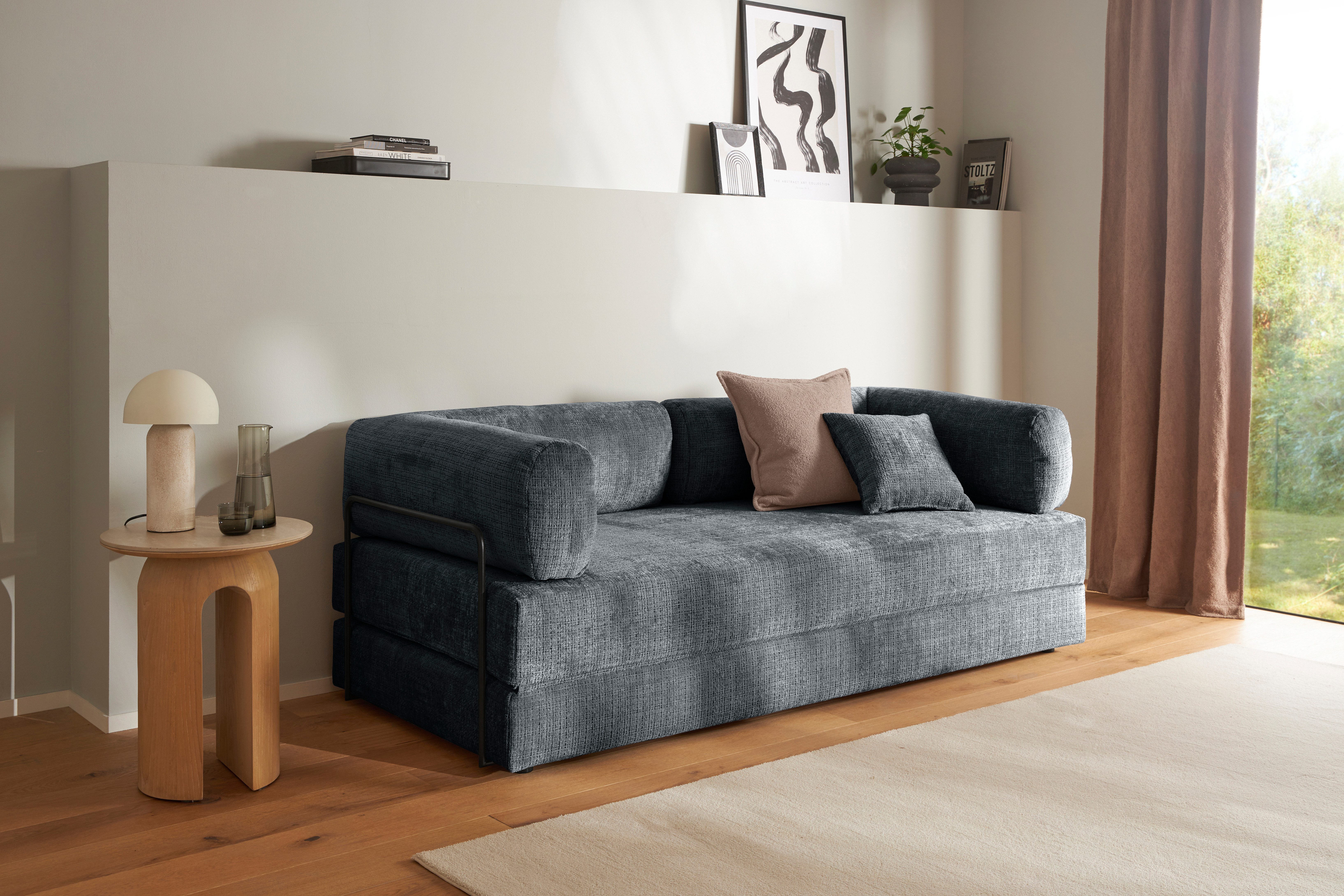 homsy by Ana Johnson Schlafsofa Folda Dauerschläfer, B: 206 cm, Liegefl. 181x198 cm, mit Bett-/Schlaffunktion, inkl. 1x Zierkissen, Tonnentaschenfederkern