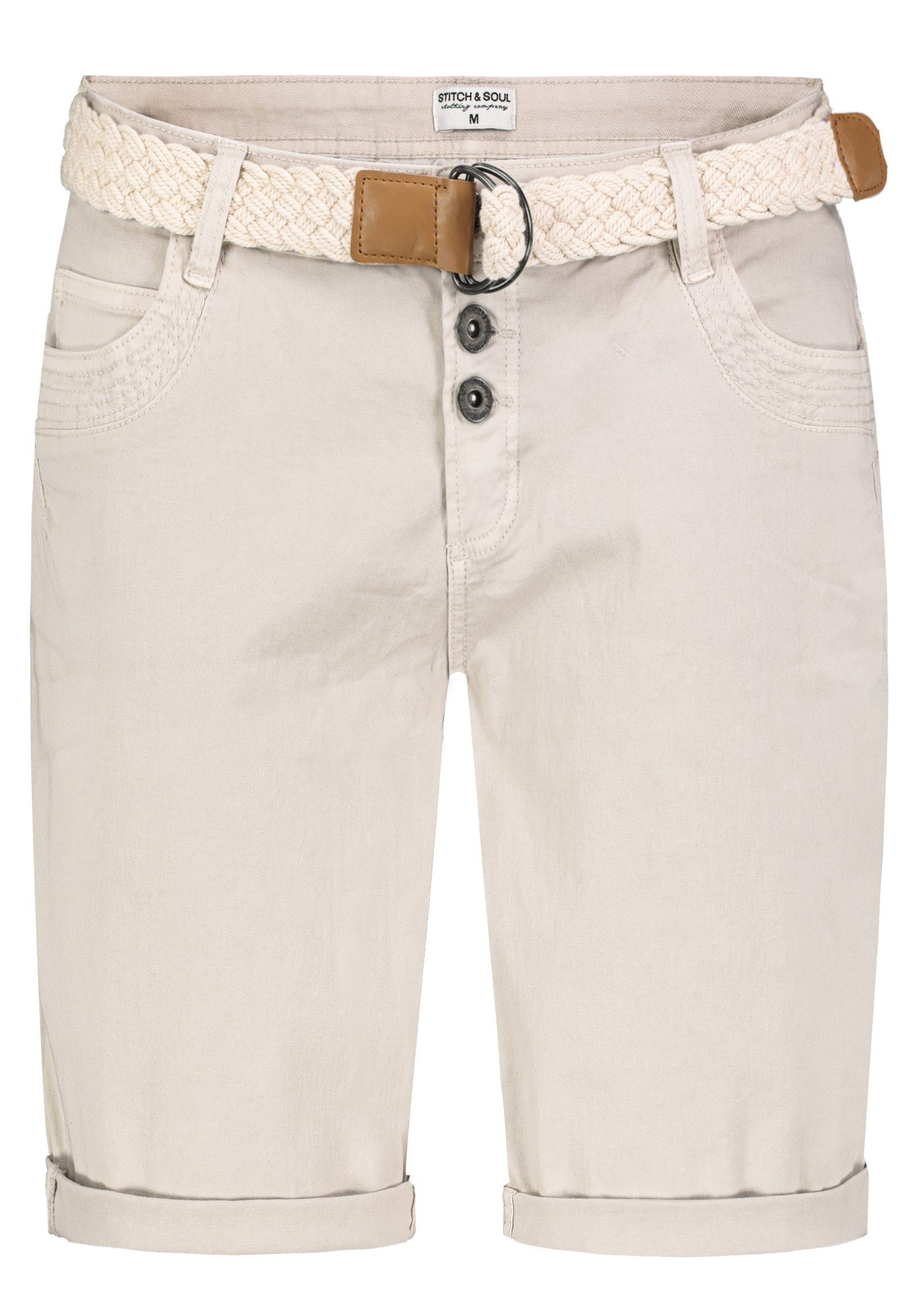 mit Hose Damen Chino Gürtel & Bermudas Stitch Bermuda kurze Stoff Soul Short Hose Beige Sommer