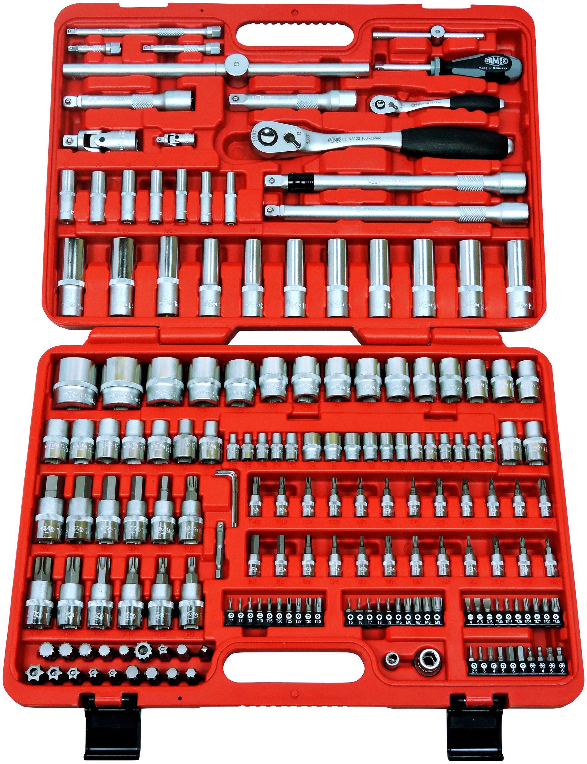 FAMEX Инструментset 525-16 Steckschlüsselsatz PROFESSIONAL, (Werkzeugkoffer, 174-tlg., Chrom-Molybdän-Stahl, äußert robust), Ratschenkasten, Knarrenkasten
