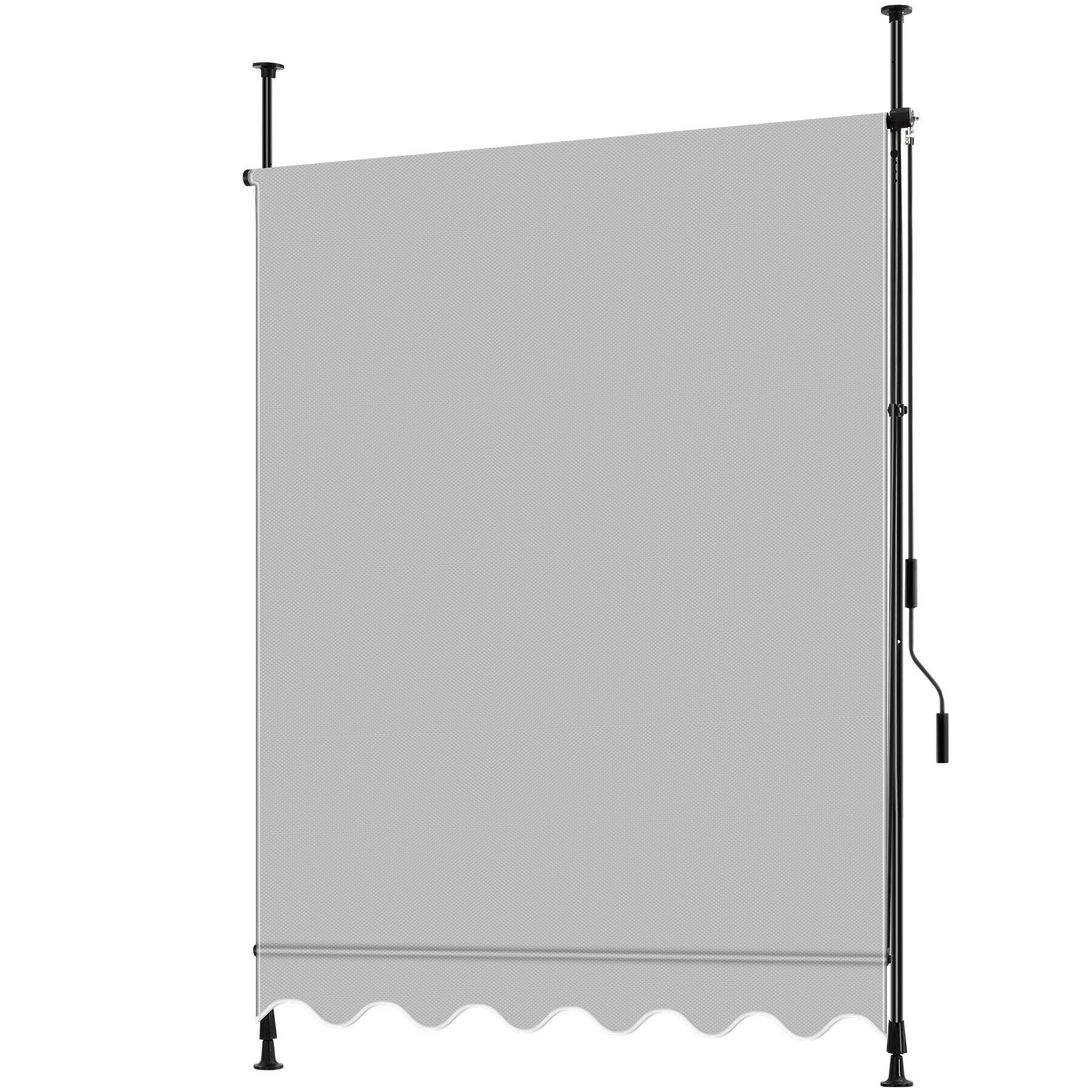 tectake Klemm-Senkrechtmarkise Klemmmarkise mit Handkurbel und bis 90° neigbar, UV-beständig (Sichtschutz/Sonnenschutz, Balkonmarkise für Terrasse und Garten, in hellgrau mit UV-Schutz 50) 180 x 150 x 304 cm, höhenverstellbar 211 - 304 cm, wasserabweisend