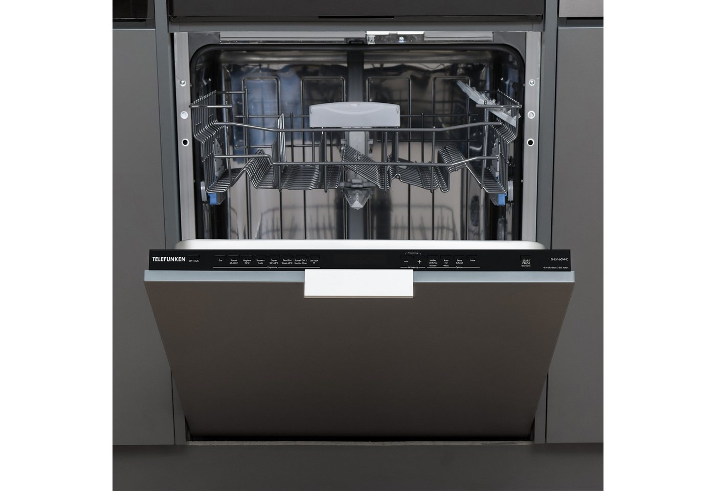 Telefunken vollintegrierbarer Geschirrspüler G-EV-6014-C, 9 l, 12 Maßgedecke, Einbauspülmaschine vollintegriert 60 cm, 9 Programme, AquaStop, leise