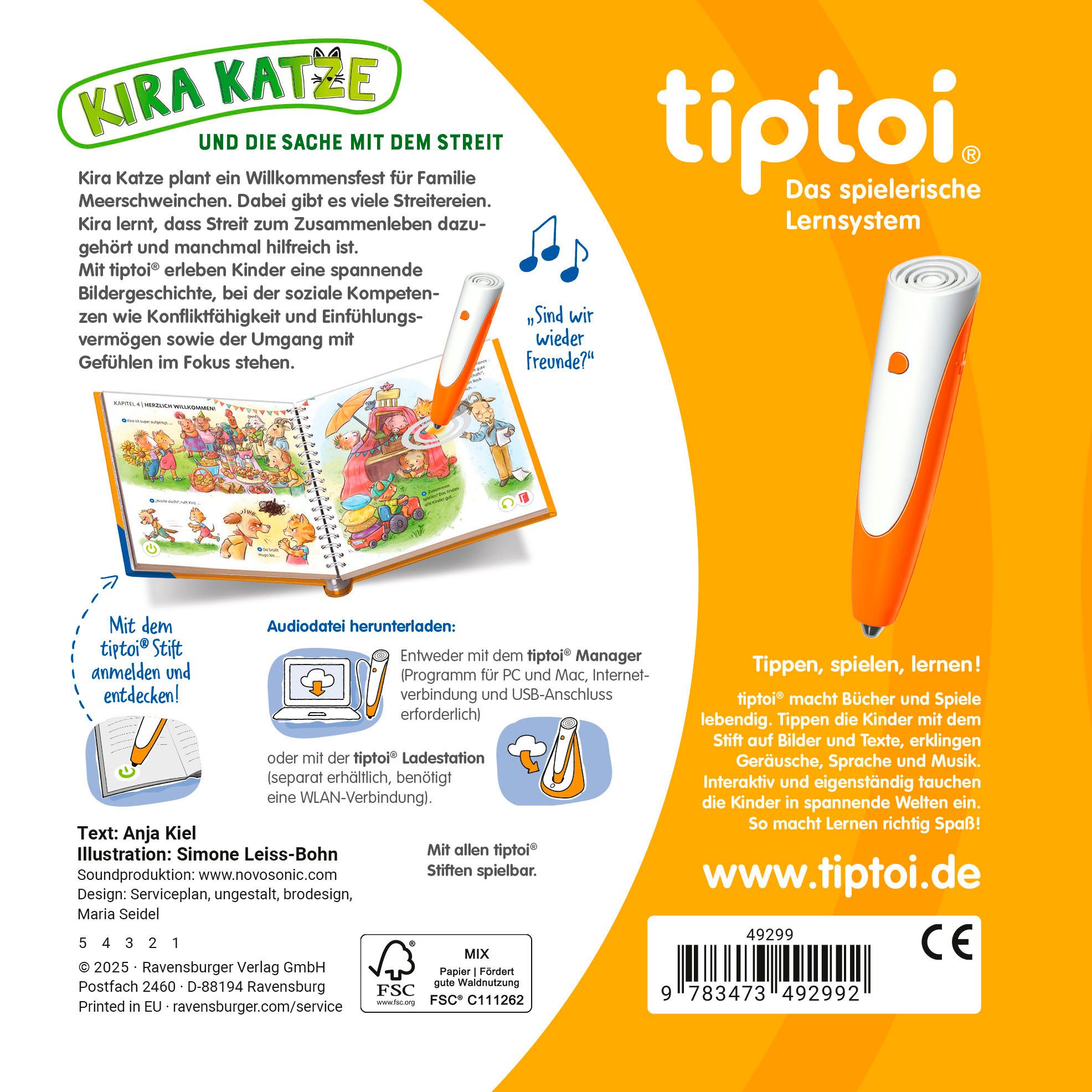 Ravensburger Kinderbuch tiptoi® Bildergeschichten über den Umgang mit Gefühlen, - Kira Katze und die Sache mit dem Streit; Made in Europe