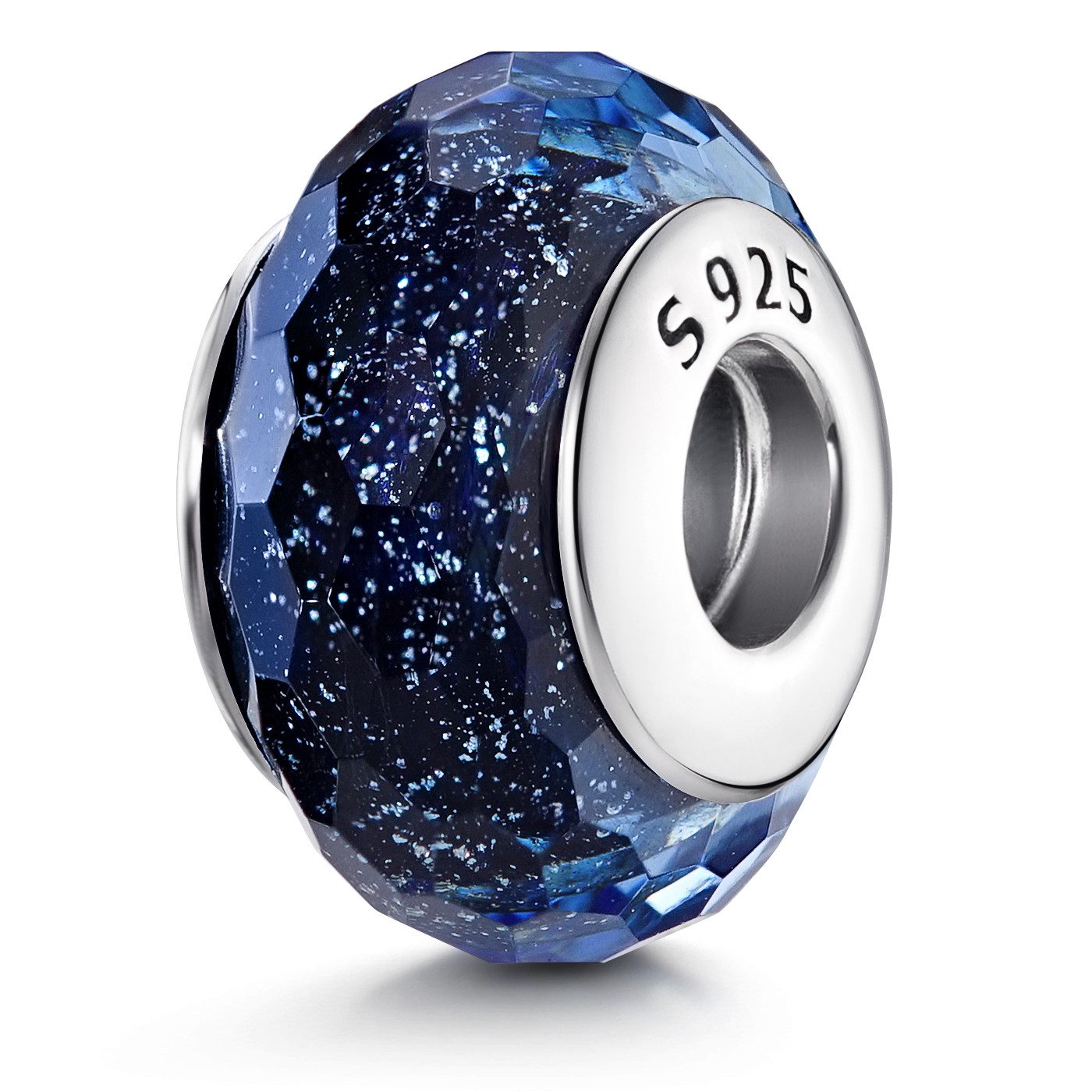 Materia Bead Blau / Dunkelblau Glitter facettiert 920, 925 Sterling Silber, mit Gewinde