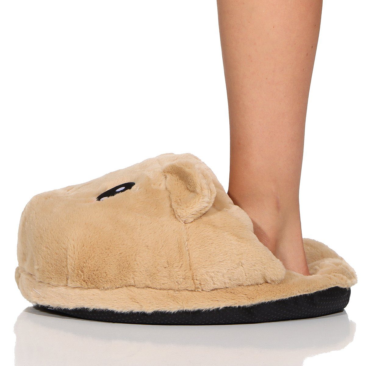 CLEO STYLE Damen Hausschuhe 691 Beige Maus Hausschuh