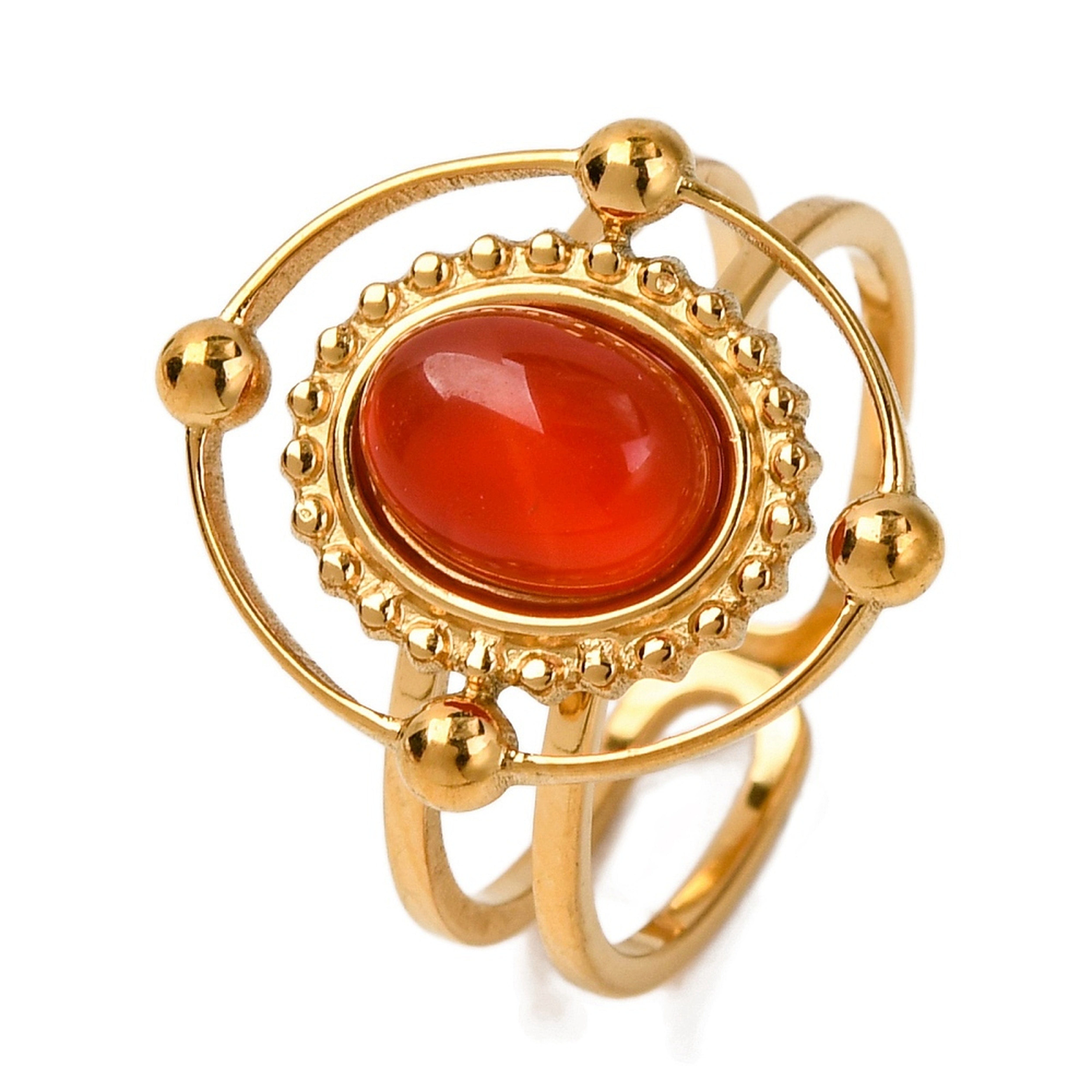 Lebensquelle Plus Fingerring Karneol Ring oval, Edelstahl goldfarben, offen