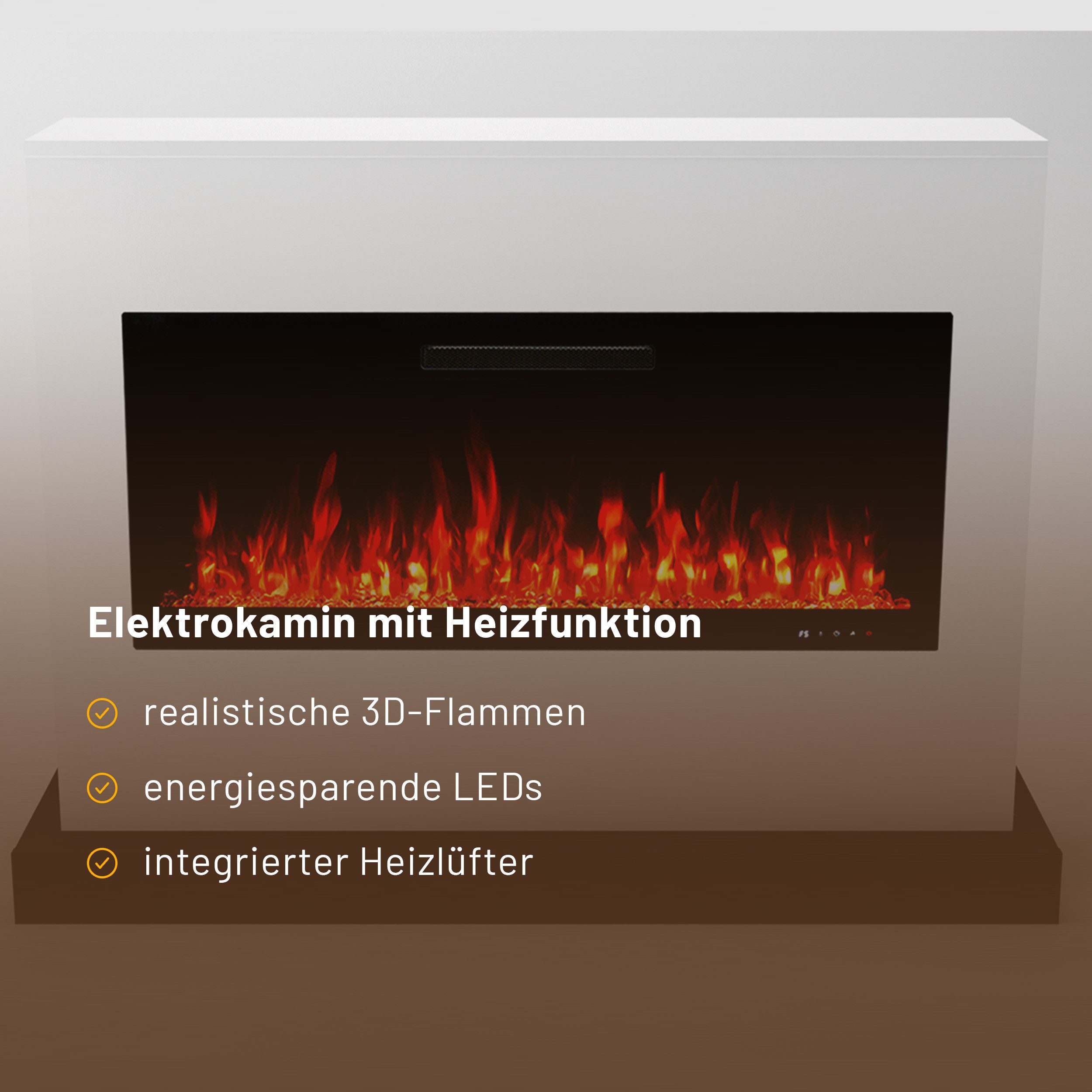 GLOW FIRE Elektrokamin weiß / grau / schwarz ZEUS LED Kamin mit Heizung, Elektrischer Kamin mit 3D Feuer mit Heizung, 2 Dekorationen