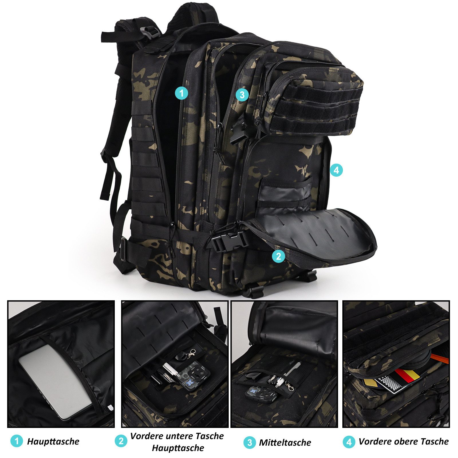 TAN.TOMI Rucksack Taktischer Rucksack 45L Wanderrucksack Militär Rucksack, Für Wandern, Jagd, Trekking und andere Outdooraktivitäten