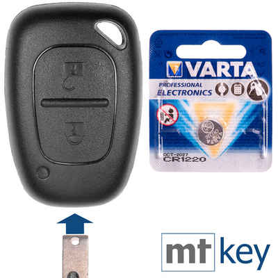 mt-key Auto Schlüssel Ersatz Gehäuse 2 Tasten + 1x VARTA CR1220 Knopfzelle, CR1220 (3 V), für Renault Kangoo Trafic Opel Movano Vivaro Funk Fernbedienung