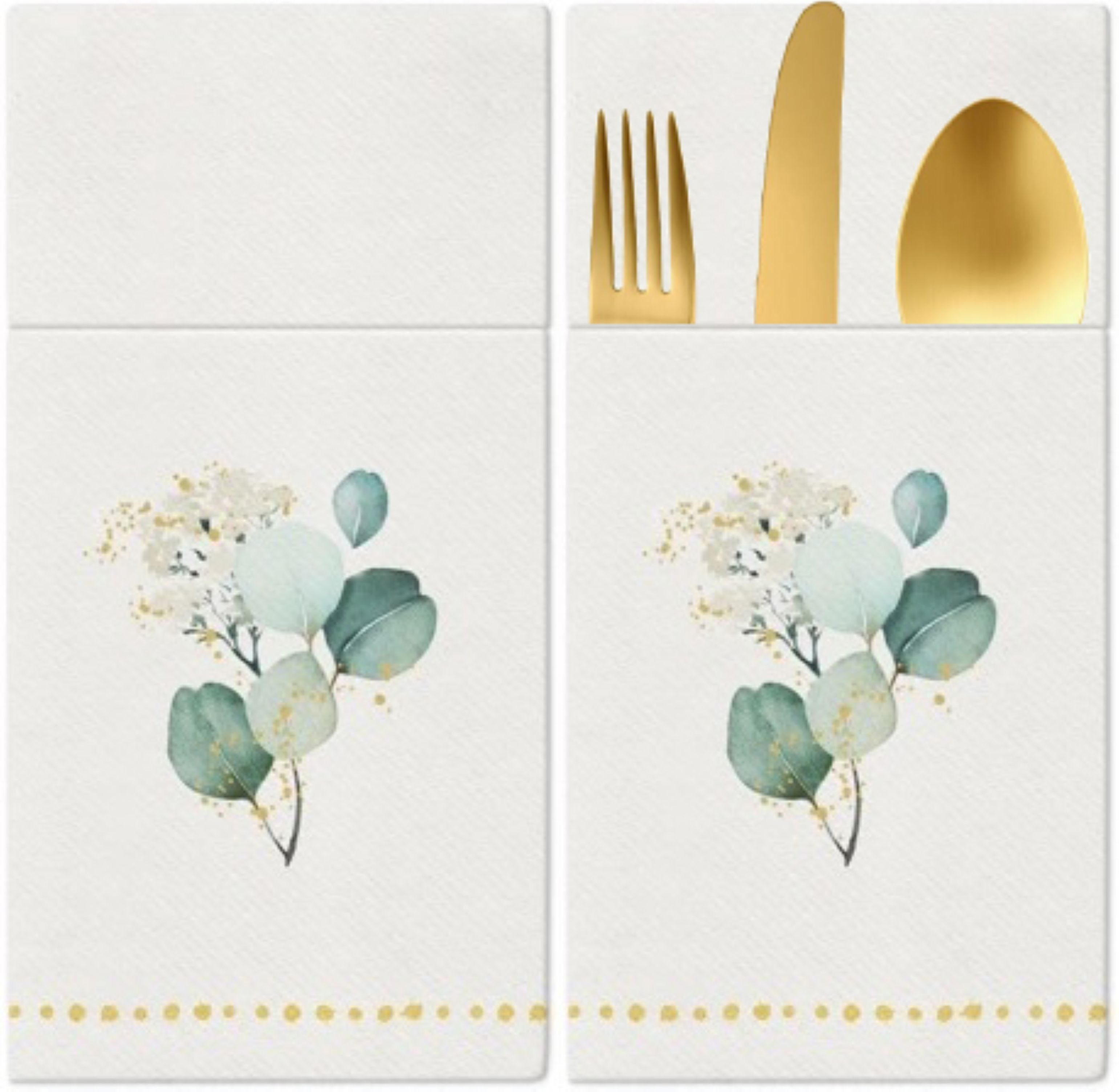 PartyPro Серветкиring Eukalyptus Bestecktaschen – 25 Stück, Boho, Premium Airlaid