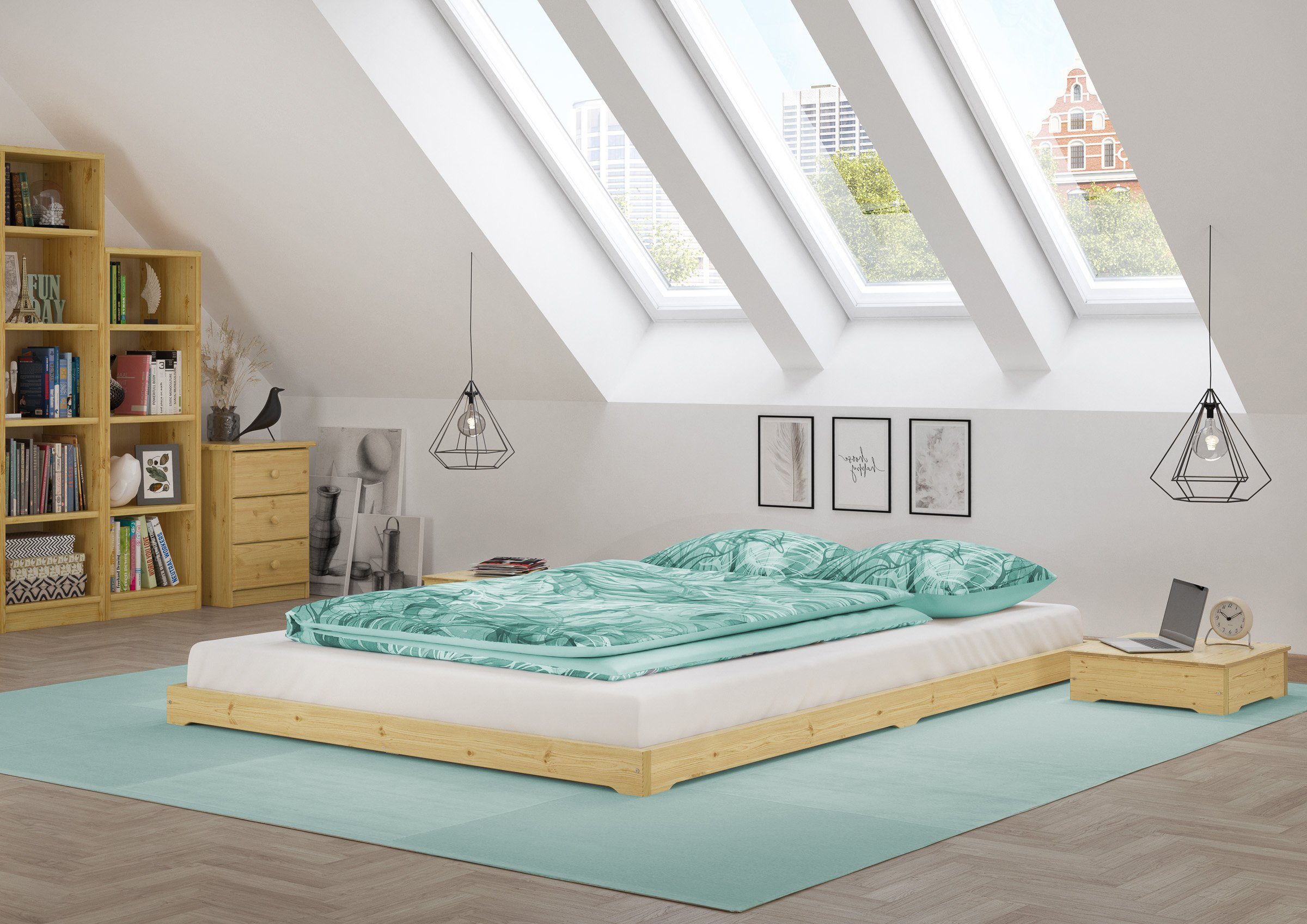 ERST-HOLZ Massivholzbett Niedrigbett Unbehandeltes Holzbett 180 x 200 cm Fi günstig online kaufen