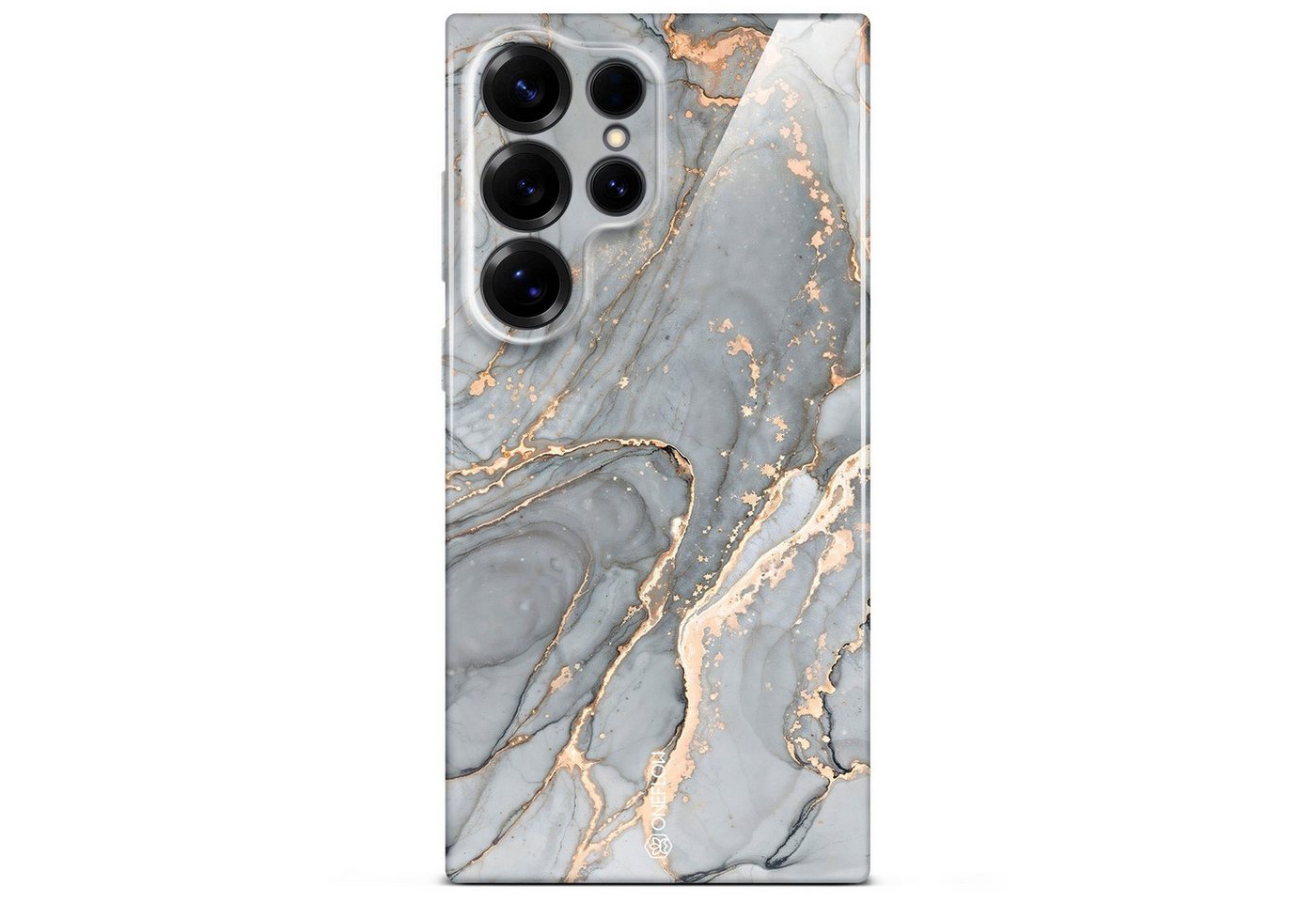 ONEFLOW Handyhülle für Samsung Galaxy S25 Ultra Hülle Marmor Bliss Cover Grau Gold 6,9 Zoll, Handy Schutz Backcover Handytasche Case Schutzhülle mit Kameraschutz