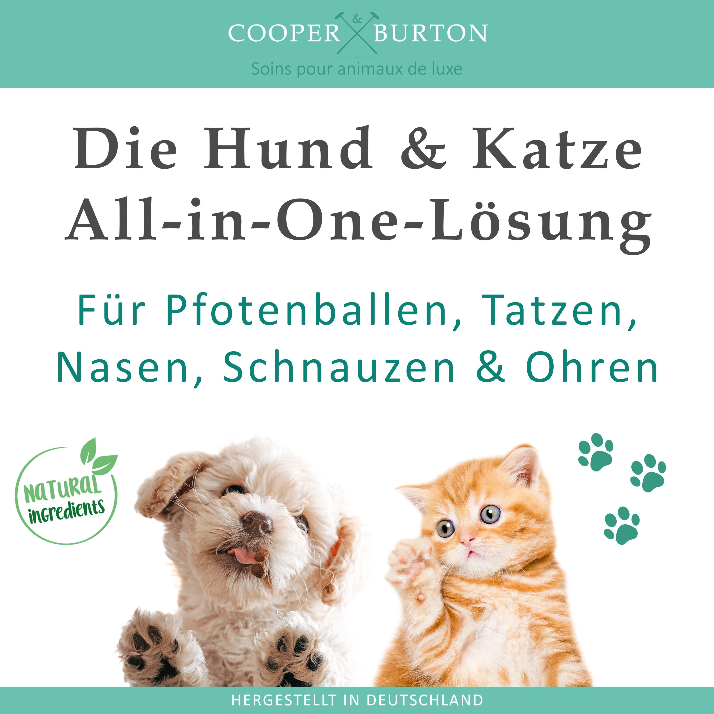 Cooper&Burton Pfotenpflege Pfotenbalsam auch für Nasen & Schnauzen, Hunde & Katzen Cooper&Burton, 40 ml, Pflegt Pfoten Nase Schnauze schütz vor Asphalt Streusalz Untergrund