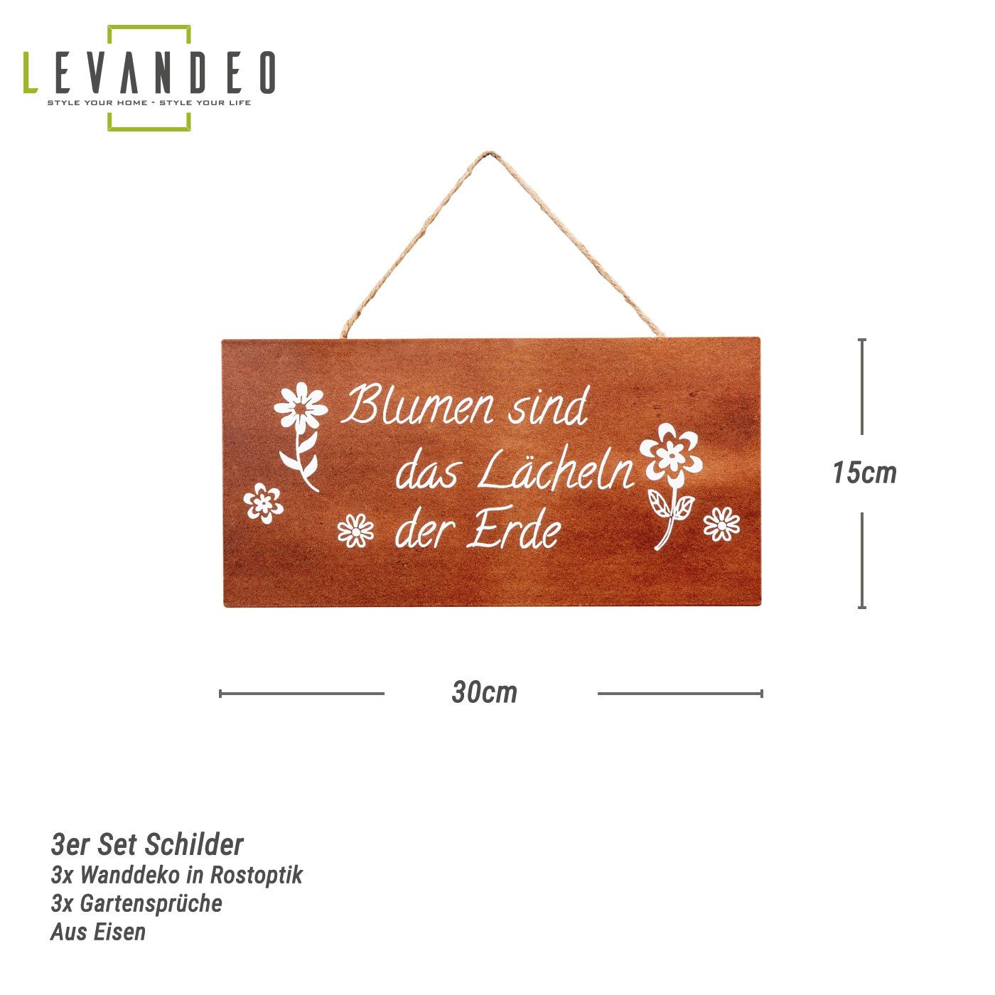 Levandeo® Wandbild, 3er Set Schilder Metall günstig online kaufen