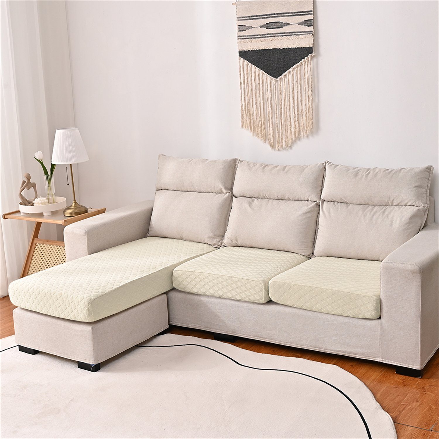 Sofahusse, HOMEIDEAS, wasserfest elastischer Beige Sofa-Sitzbezug mit 3DMuster
