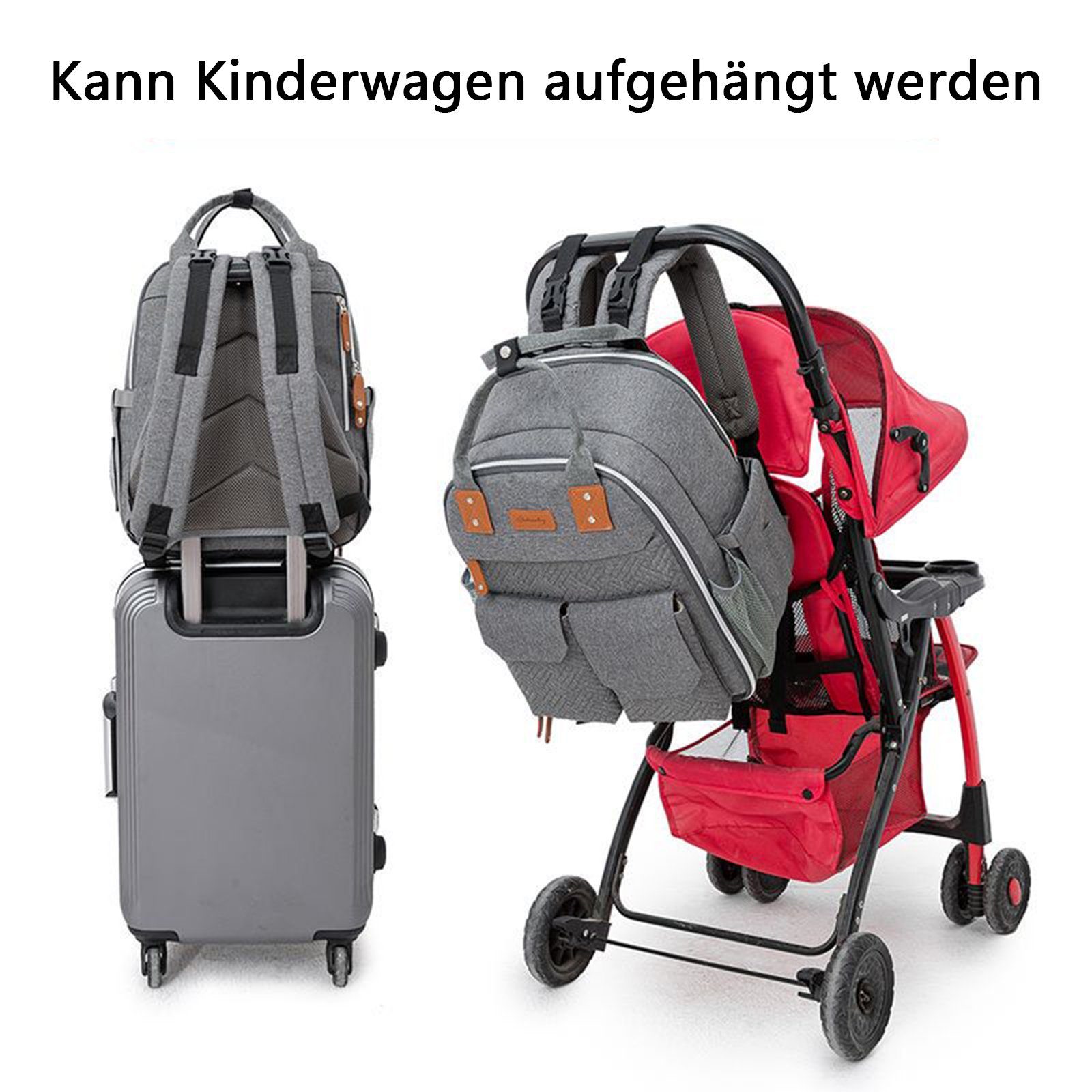 Baby Multifunktions-Babytaschen Wickeltasche Isoliertasche Wärmeisolierte Wickelrucksack Milchfläsche Rucksack Tasche REDOM Wickelrucksack), Multifunktional, mit Wickelauflage Kinderwagengurte (Windeln Grau Babyflasche Schnullerhalter tragbarer Rucksack Flaschenhalter, Babytasche,