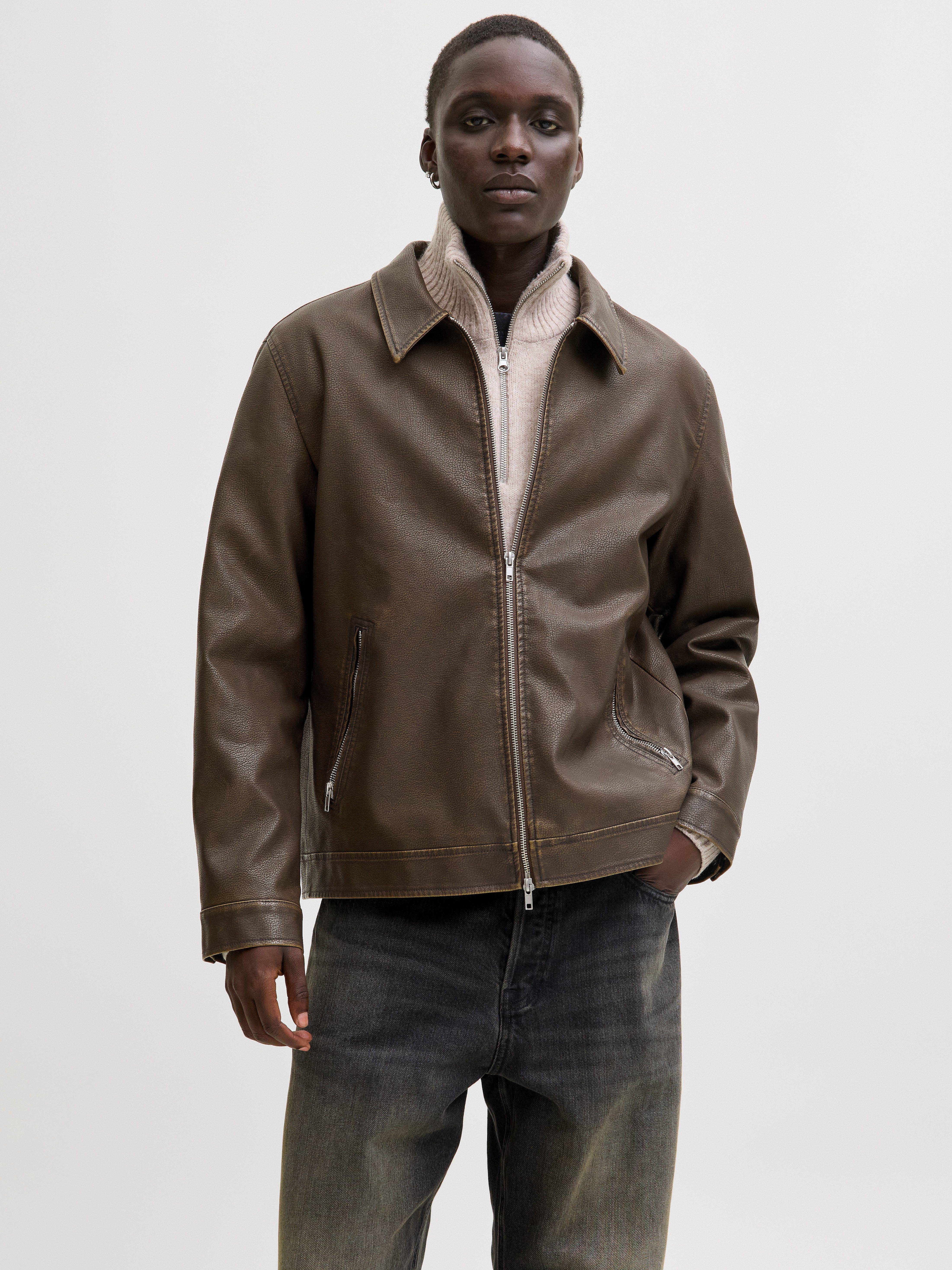 Jack & Jones Bikerjacke JJECASABLANCA PU JACKET NOOS mit Fronttaschen