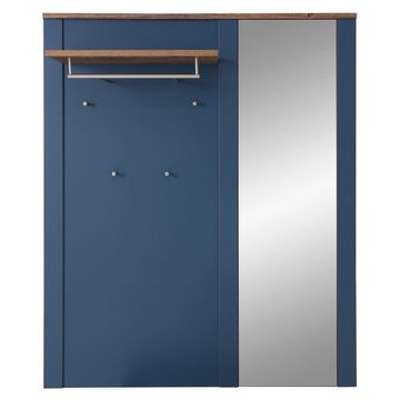 Lomadox Garderobenpaneel DEVON-36, Garderobe matt blau mit Eiche Landhausstil, 130 cm breit mit Spiegel